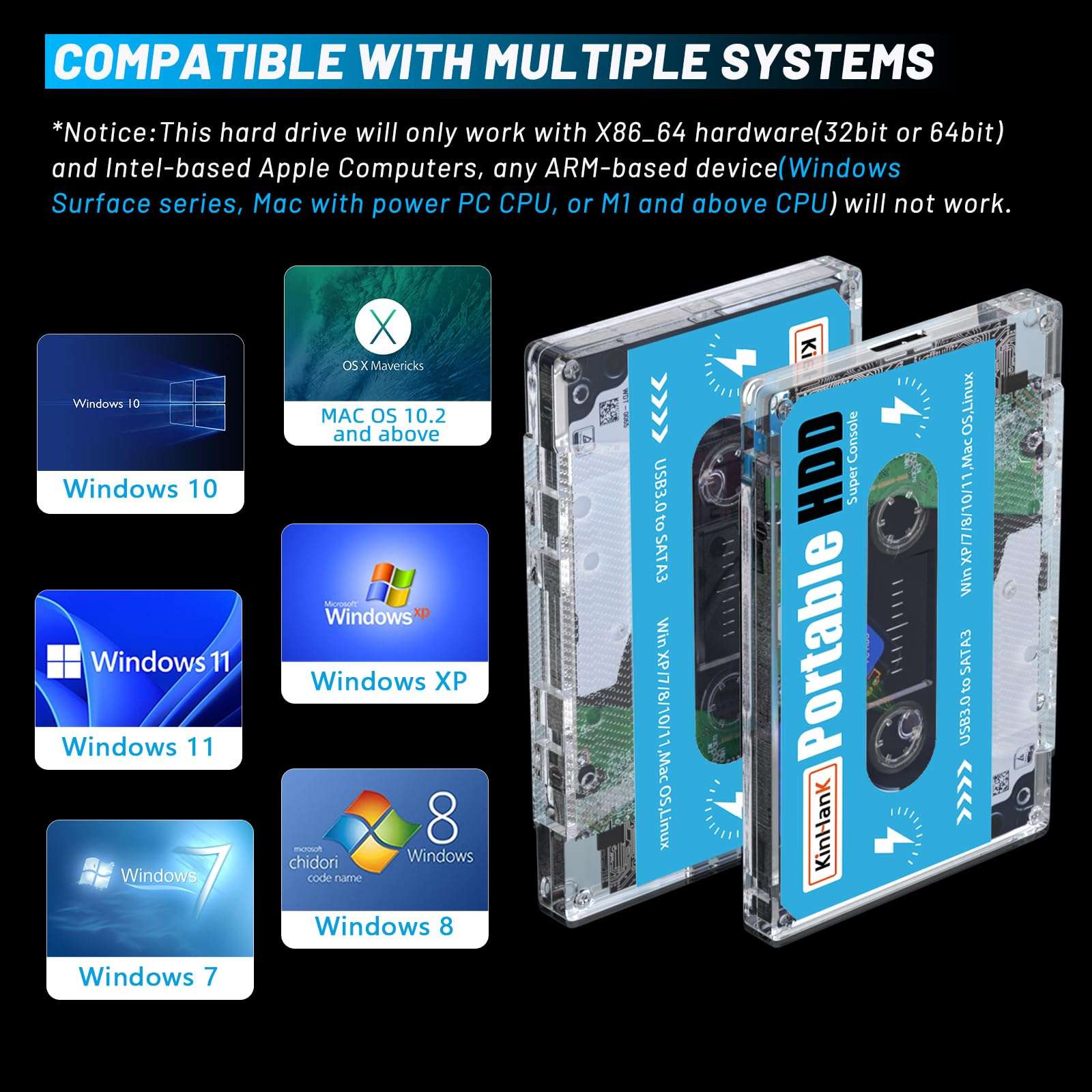 Kinhank 500GB HDD External Hard Drive with Batocera 33,111700 Retro Games,Retro Game Console Compatible with Most Emulators,SATA 3.0,for Laptop/PC/Windows/Mac OS,Plug & Play 4