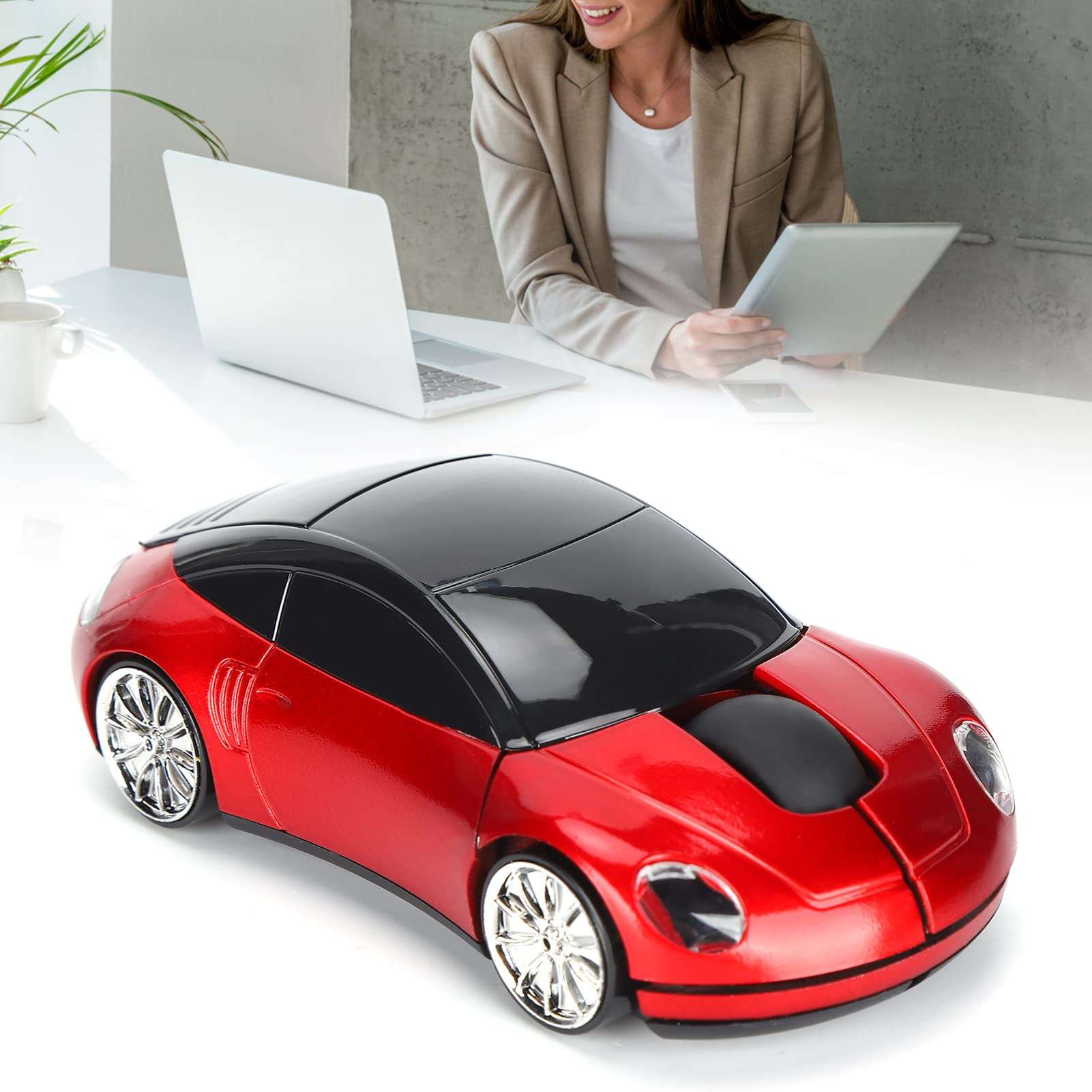 Smart Car Shaped Mouse, Portable 2.4G Cordless Mouse with USB Receiver for Office Laptop Computer Tablet, Optical Positioning High Precision (Red) 6
