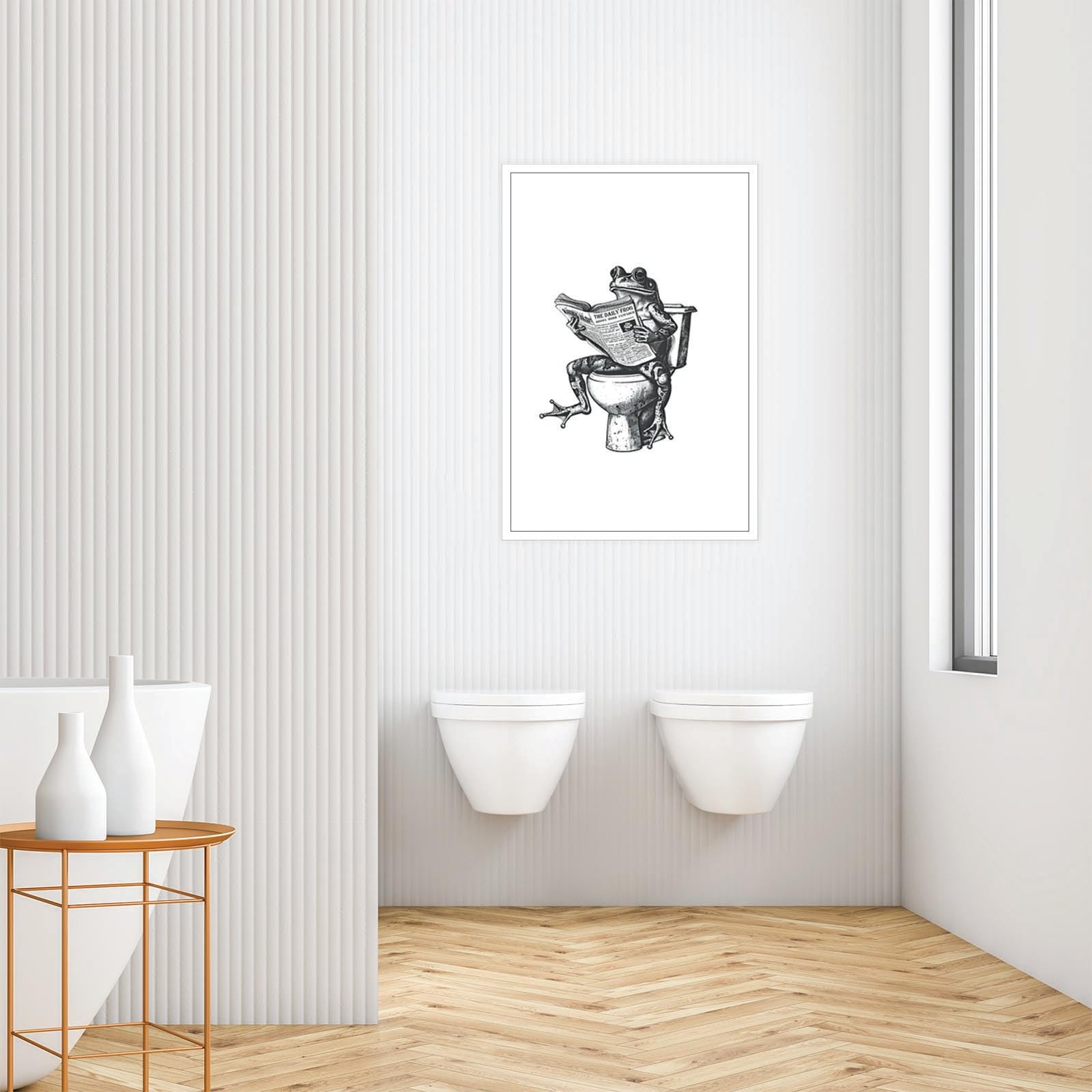 Generic Funny Frog Wall Art - Retro Frog on Toilet Reading Newspaper - Canvas Art Print - Black and White - 8x12 Inch - Unframed - Bathroom Decor 3