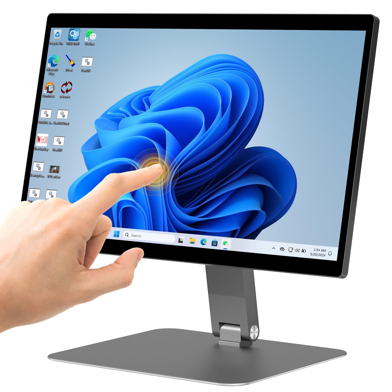 15.6" All-in-One Desktop Computers, FHD 180°Adjustable Touchscreen Win 11 Pro Industrial Computer Intel N100 8GB RAM/128GB ROM, HDMI 2.0 WiFi 5 Bluetooth 5.0 for Office/Automation/Kiosk/Bar/Warehouse 1