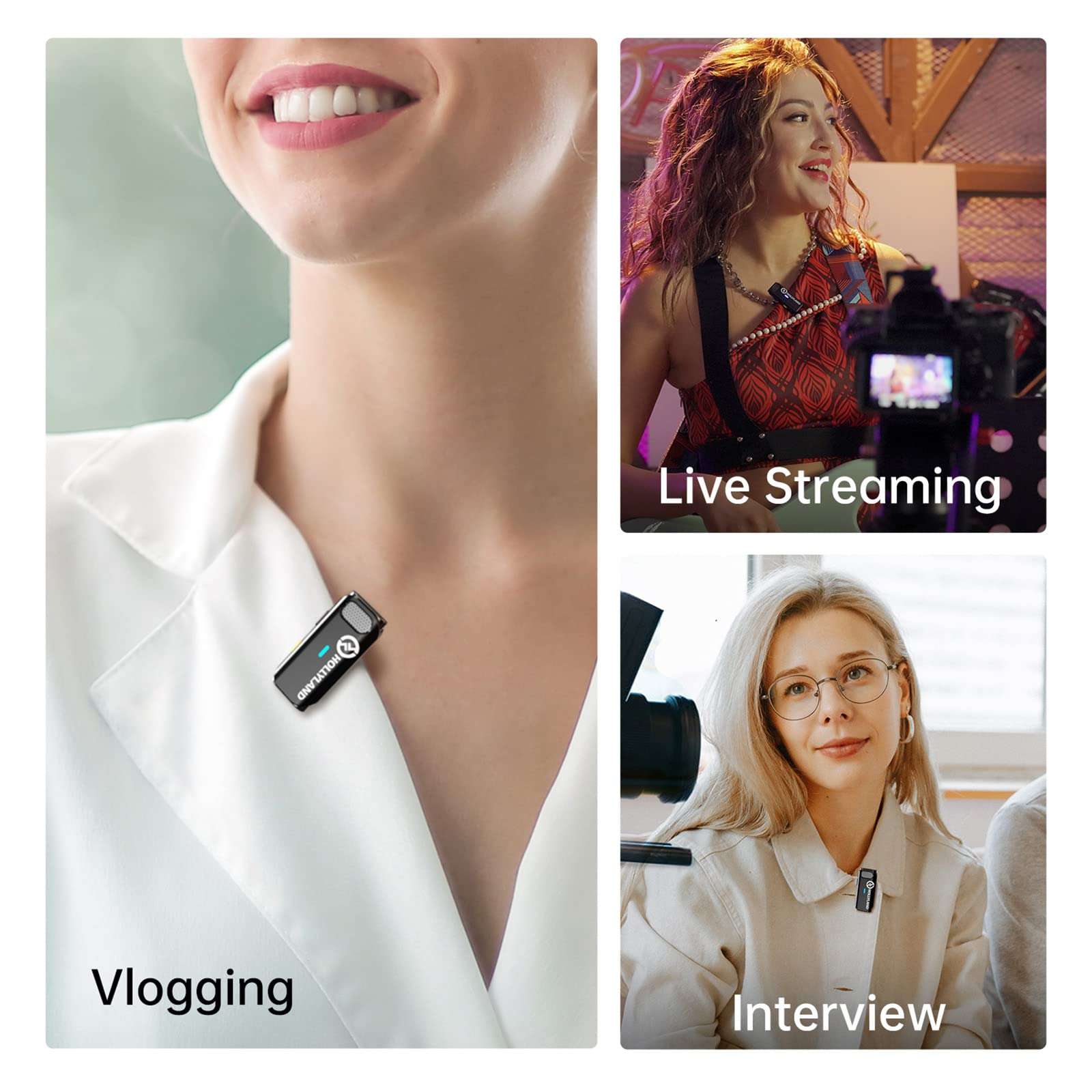 Hollyland Lark M1 Wireless Lavalier Microphone (1TX+1RX, No Charging Case) Compatible with iPhone Android Camera, 650ft 8h Noise Reduction Lapel Mic for YouTube, Interview, Recording, Vlog, Black 6