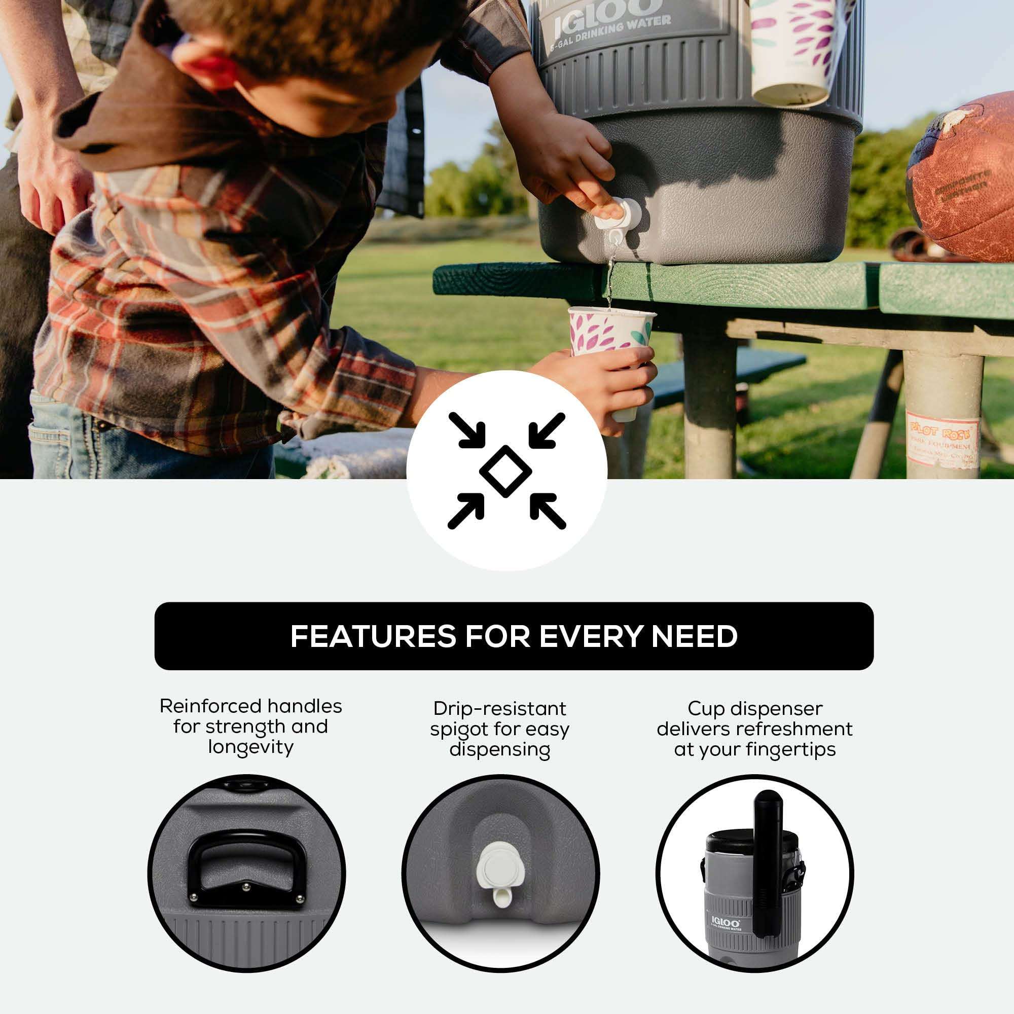 Igloo 5 Gallon Portable Sports Cooler Water Beverage Dispenser with Flat Seat Lid, Insulated Beverage Dispenser, Grey/Black 5