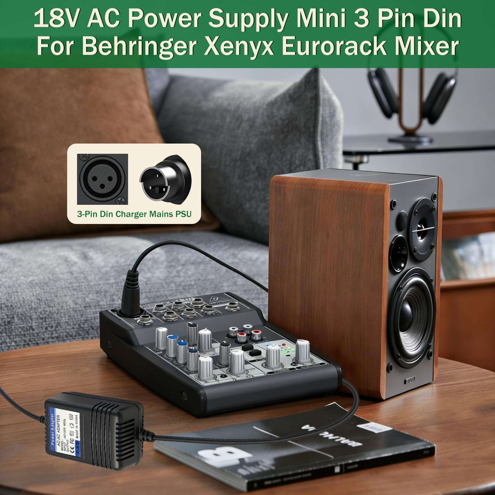 18.5V Mini 3 Pin Power Adapter for Behringer XENYX Mixers (502, 802, 1002) - Compatible with UB502, UB802, Q502USB, Q802USB，UB1002, Q1002USB - Replacement Power Supply (FX-18B-MP3) 4