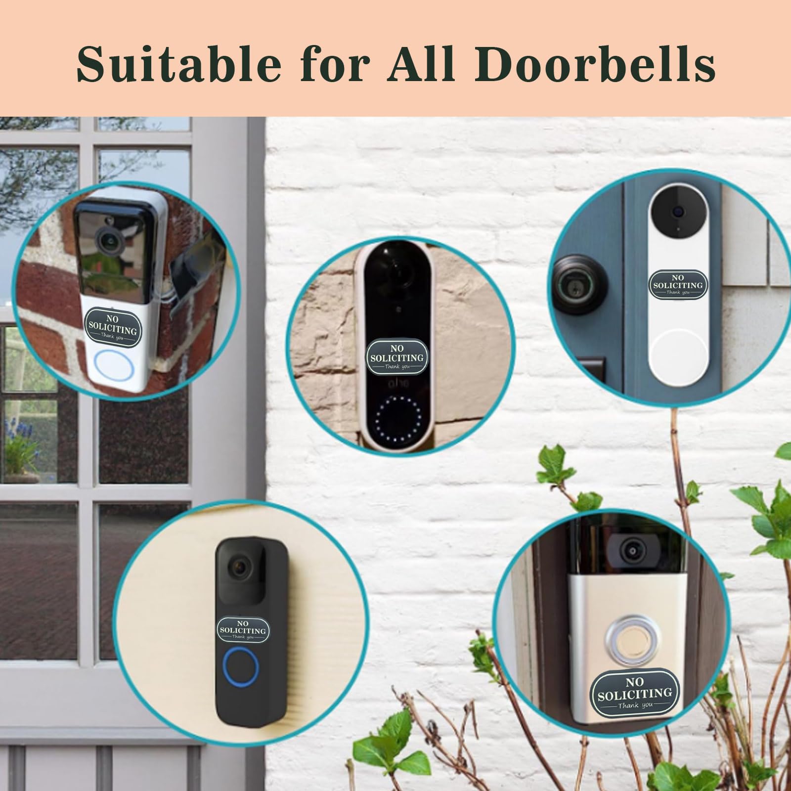 Small No Soliciting Sign for House,6 Pcs No Soliciting Sign,with Glow in The Dark Stickers,Tiny Size Perfect for Video Doorbell,Compatible with Most Doorbells 5