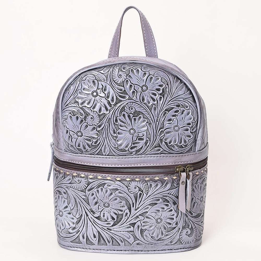 OHLAY Bags OHG103B Backpack Hand Tooled Genuine Leather Women Bag Western Handbag Purse, 11in (H) X 9in (W) X 5in (D), Brown 3