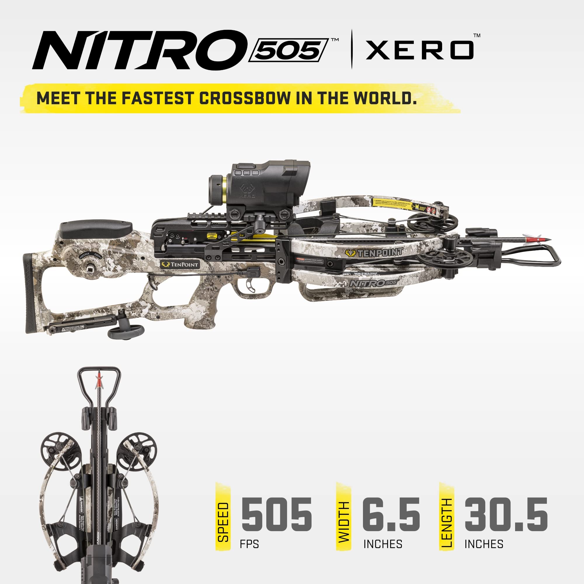 TenPoint Nitro 505 XERO Crossbow, Veil Alpine - 505 FPS - Equipped with Garmin XERO X1i Rangefinding Scope, Scope Struts + ACUslide Cocking & De-Cocking System - Reverse-Draw Design 3