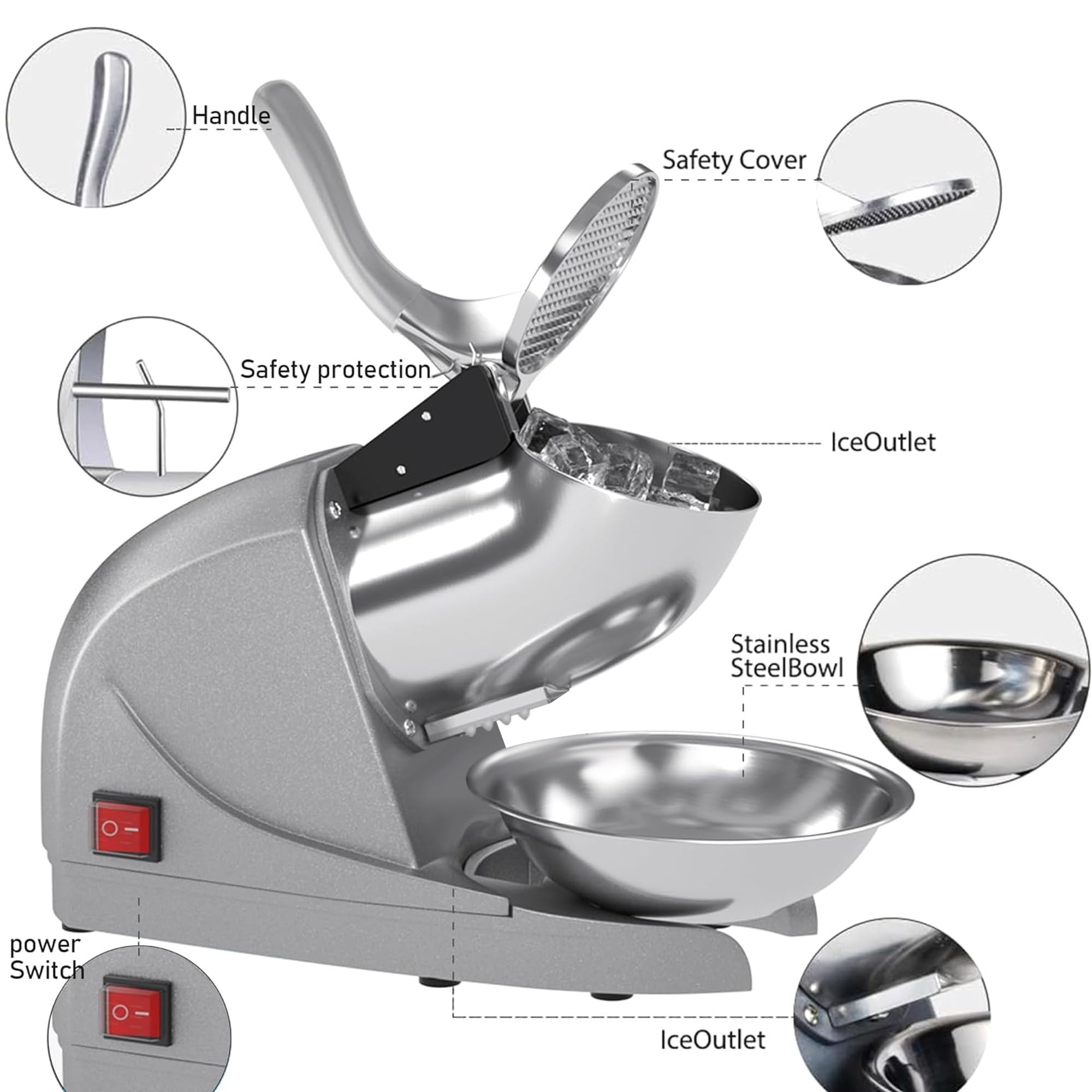 Cocina perfecta Electric Ice Crushers Machine Ice Snow Cone Maker Professional Double Blades Stainless Steel Ice Shaver Machine for Home Commercial Use | Silver 3