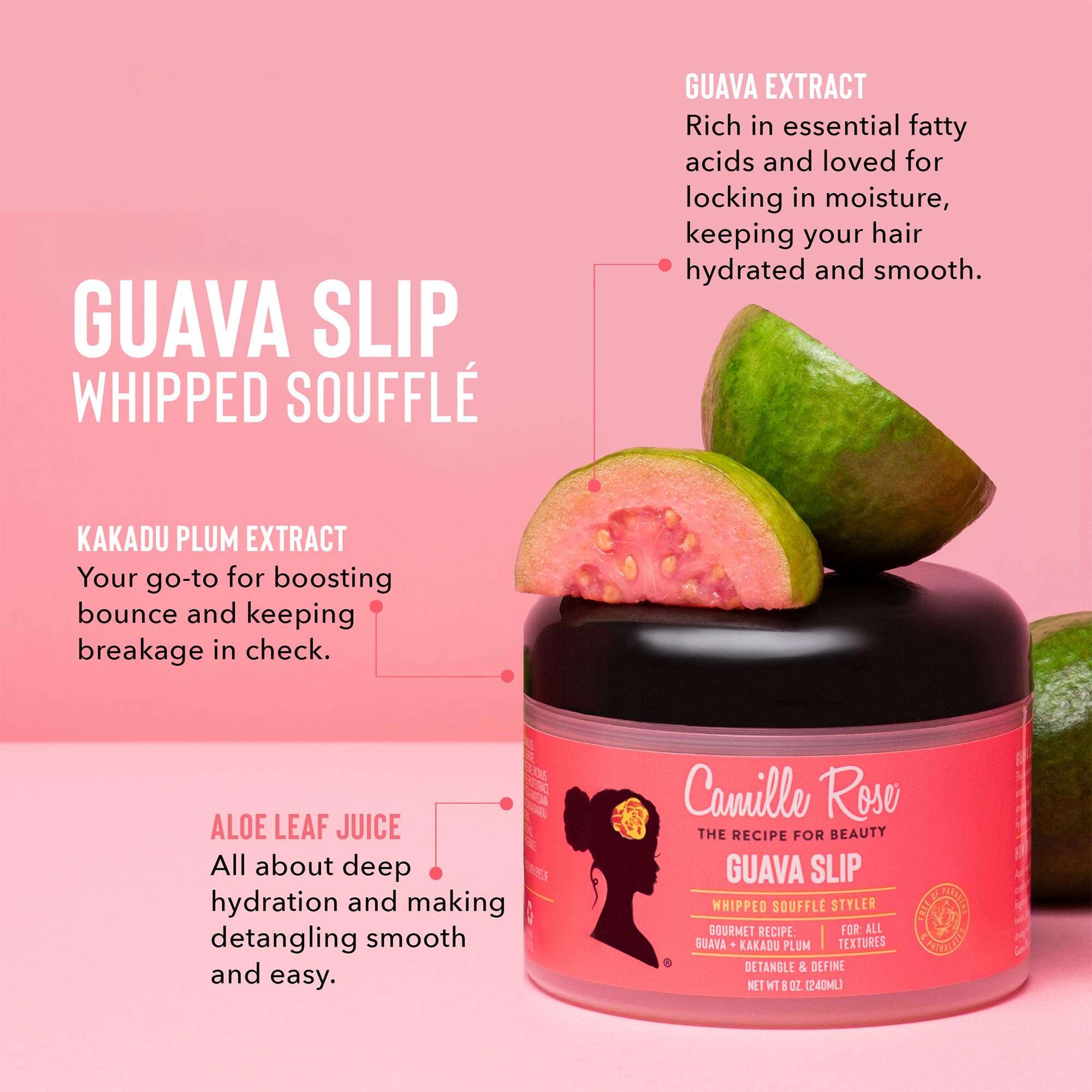 Camille Rose Guava Whipped Hair Styling Cream, with Kakadu Plum & Shea Butter to Detangle, Control Frizz & Define Strands, for All Hair Textures, 8 oz 5