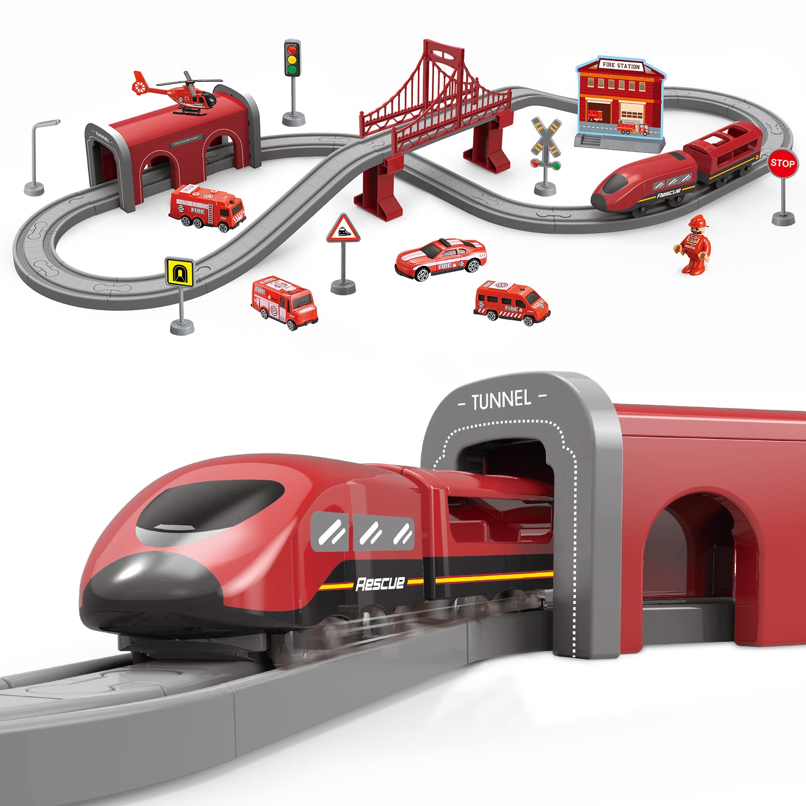Train Sets for Boys 4-7, 66 Pcs Battery Operated Train Set with Tracks(Magnetic Connection), Compatible with Thomas, Brio, Chuggington, Melissa and Doug, Gifts for 3 4 5 6 Years Old Boys Girls