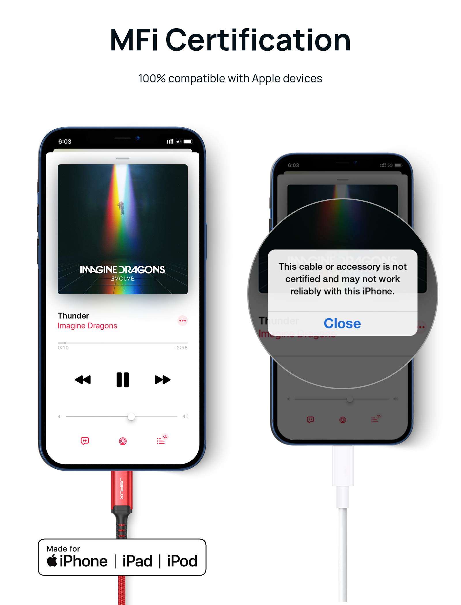 JSAUX Lightning to 3.5mm Female Headphone Jack Adapter, [Apple MFi Certified] Lightning to Audio Jack Converter Compatible with iPhone 14/14Pro/13/12 Mini/12 Pro/11/11 Pro/11 Pro Max/SE/X XR XS - Red 3