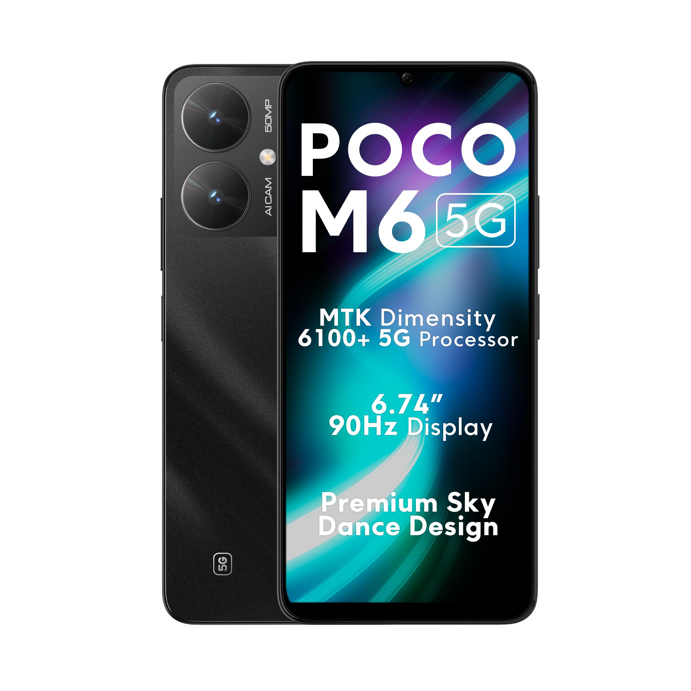 POCO M6 5G (Galactic Black, 4GB RAM, 64GB Storage) | MediaTek Dimensity 6100+ 5G Processor | 5000 mAh Battery + 18W Fast Charging | 50 MP AI Dual-Camera System & Side Fingerprint Sensor 2