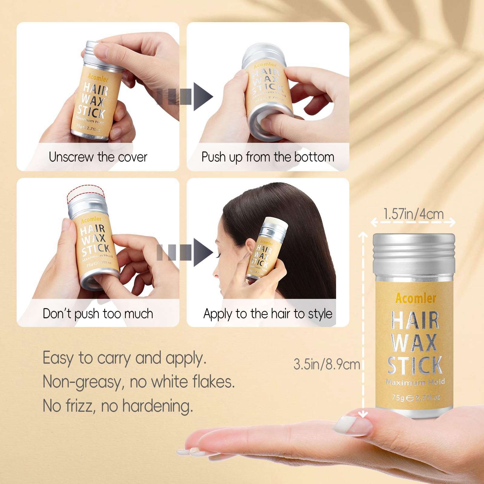 Acomler Hair Wax Stick,Wax Stick for Hair,Hair Wax Stick for Flyaways,Flyaway Hair Tamer Stick,Edge Control Slick Stick for Hair Non-greasy,Styling Hair Pomade for Women&Kids (Hair Wax Stick 2 Pack) 5