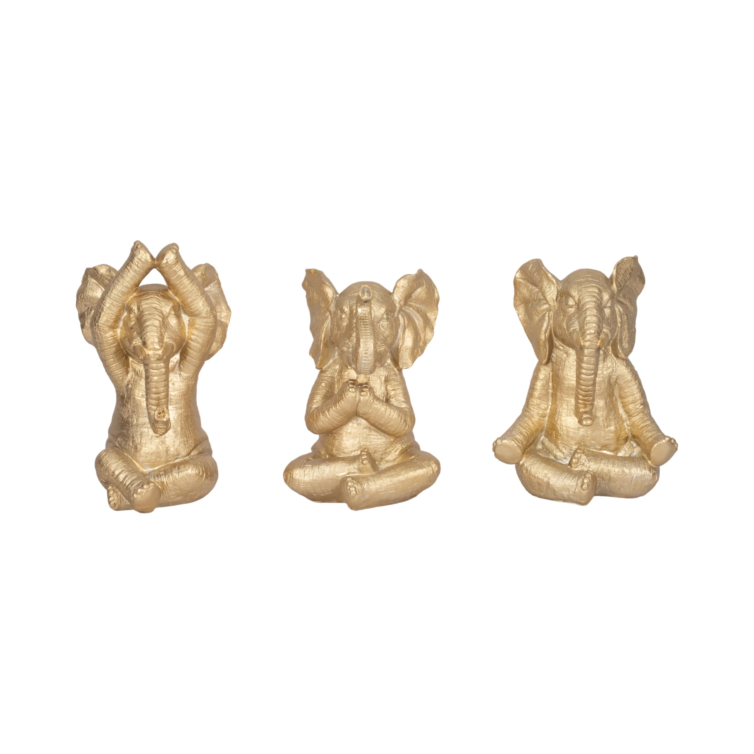 Sagebrook Home Set of 3 Gold Elephant Figurines Metallic Resin Meditation Elephants for Home, Office, Bedroom, and Living Room Decor Gold, 8" 1
