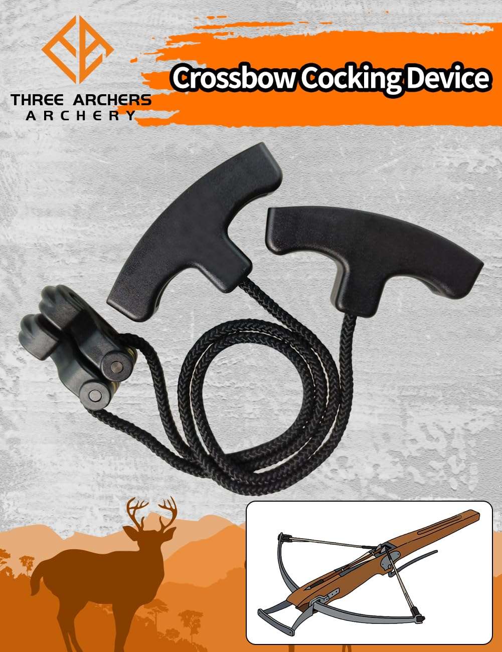 THREE ARCHERS Crossbow Cocking Device T Handle Crossbow Rope Cocker Crossbow String Puller Tool (All Black) 6