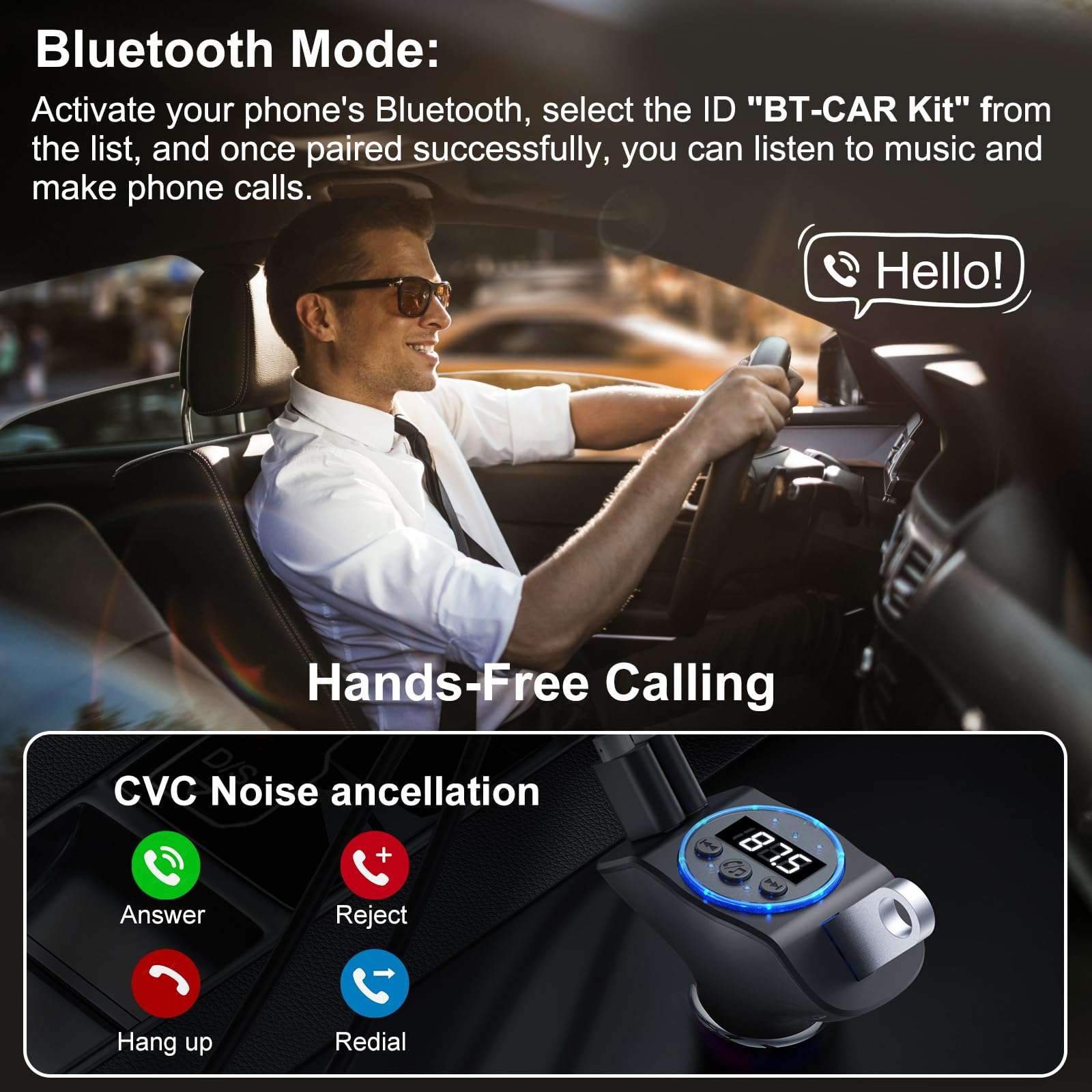 pgraded Bluetooth FM Transmitter for Car, PD30W/QC18W Dual USB Auto Charger Adapter, 7-Color LED Mood Light, Wireless FM Radio Car Kit Bluetooth 5.3 Hands-Free with Music Control & Noise Cancellation 5