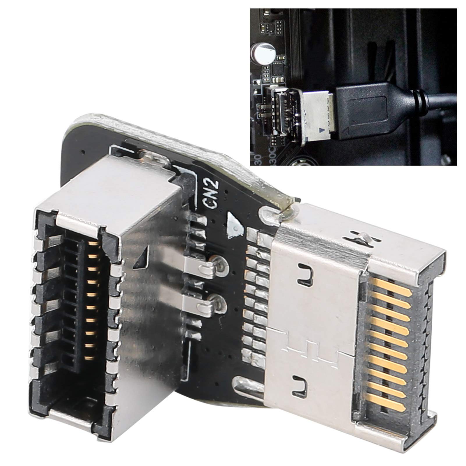 Type-E Adapter, USB 3.1 10G 90 Degree Steering Elbow Adapter Converter Compact and Exquisite PC Motherboard Front Type-E Adapter Header 5