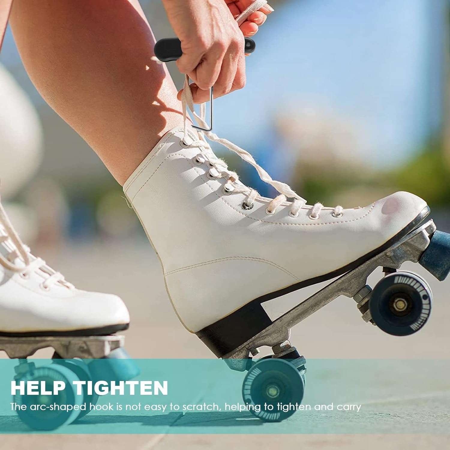 ZhangyiHot Black Universal Practical for Figure Roller with Extended Hook Ice Hockey Puller Portable Handle Skate Lace Tightener, Accessories 4