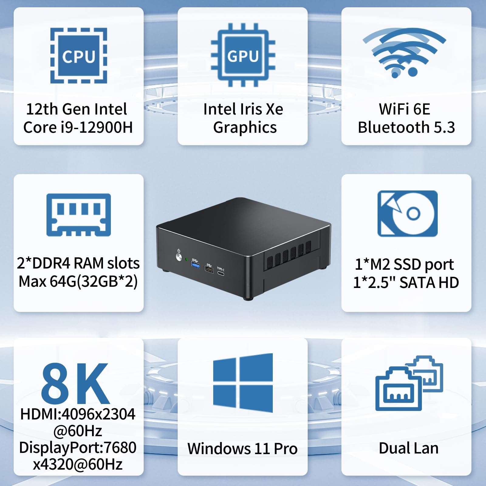 msecore Mini PC with Core i9-12900H, 14 Cores Upto 5.0GHz, 32G RAM 1T Pcie 4.0 SSD Desktop Computer, Dual LAN, Wi-Fi 6e, 1*DisplayPort, 1*HDMI, 1*USB-C Triple Display, VESA, Windows 11 Pro 3