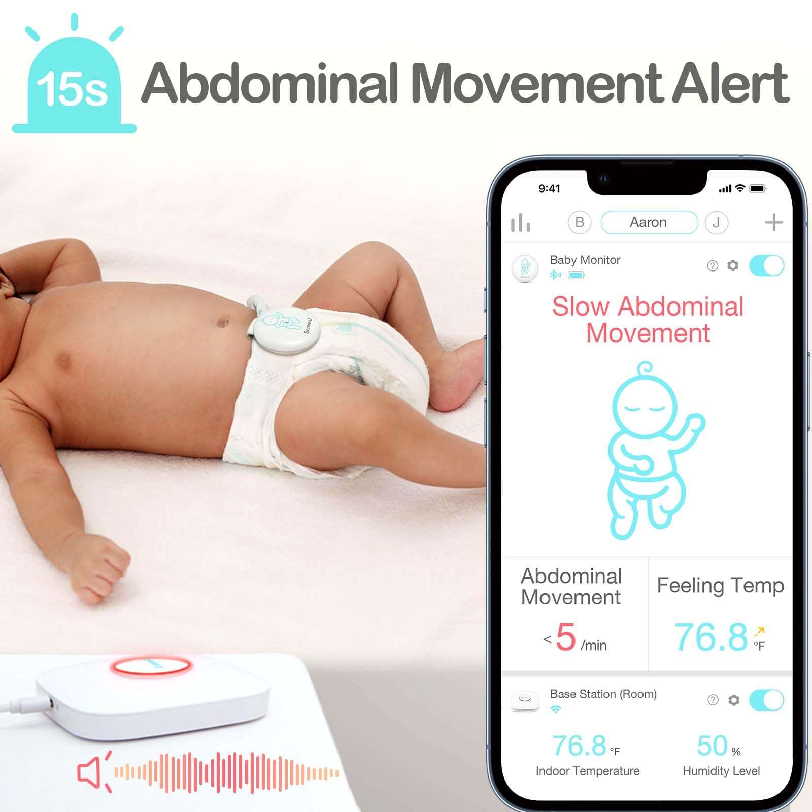 Sense-U Smart Baby Movement Monitor 3 - Tracks Baby's Abdominal Movement, Sleep Position, Temperature, with Real-time Alerts, Anytime, Anywhere 3