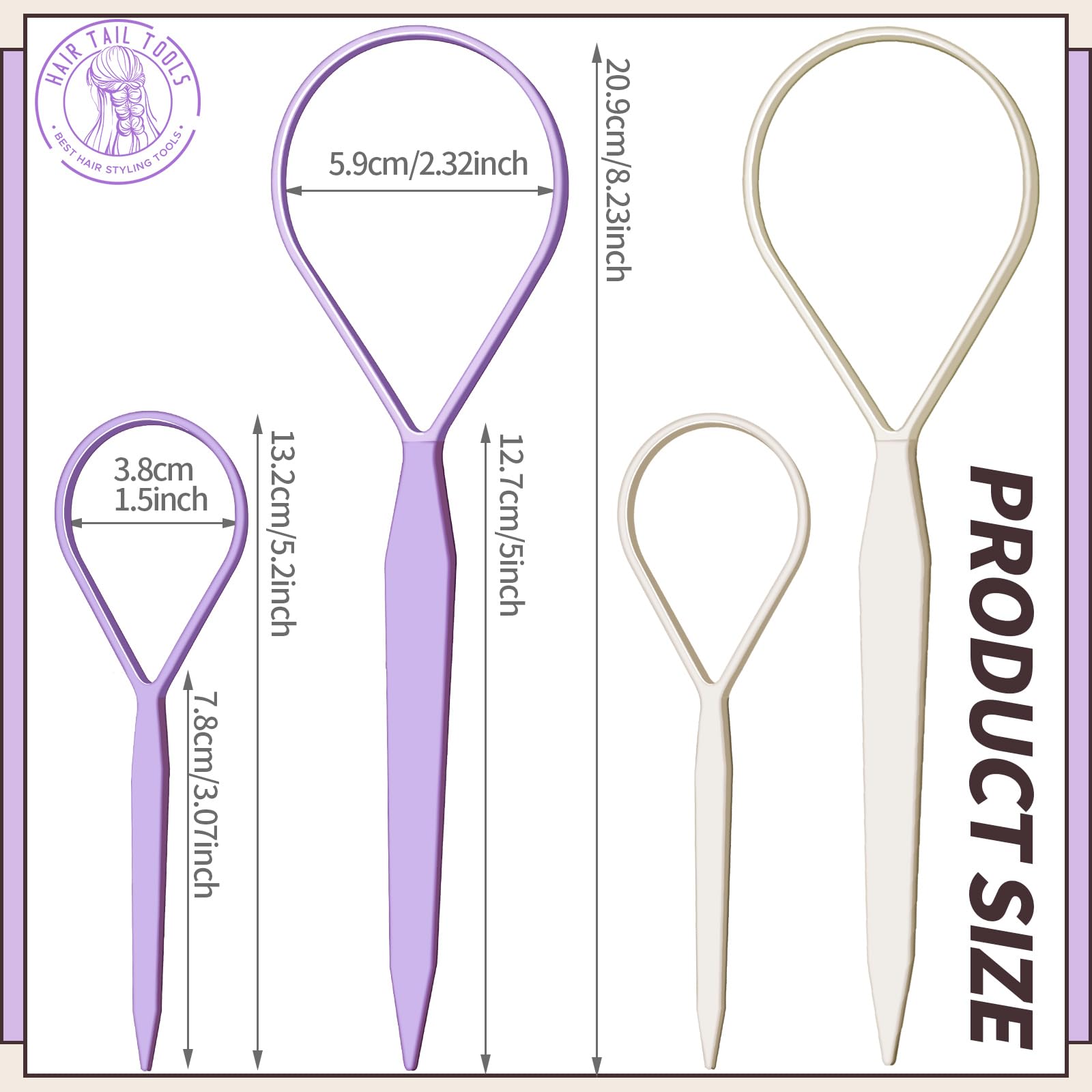 Teenitor 4pcs Pony Tail Hair Tools, 2 Pairs Hair Loop Styling Tool Ponytail Hair Pull Through Tool French Braiding Hair Tool, Hair Loop Styling Tool Hair Accessories for Women Girls Light Purple/White 3