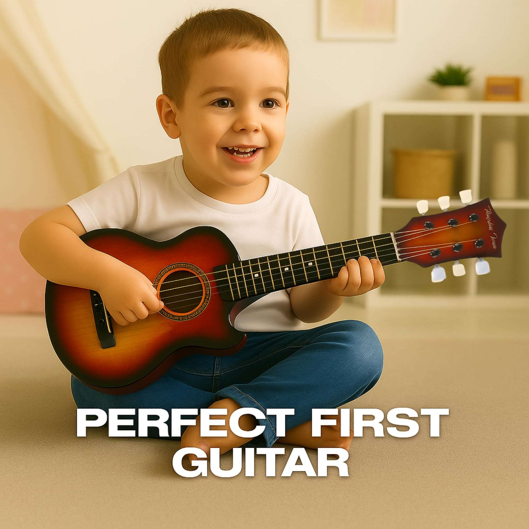 23" Acoustic Guitar, Kids 6 String Toy Guitar - Realistic Steel Strings - Beginner Practice First Musical Instrument for Children, Toddlers (Cherry Sunburst) 6