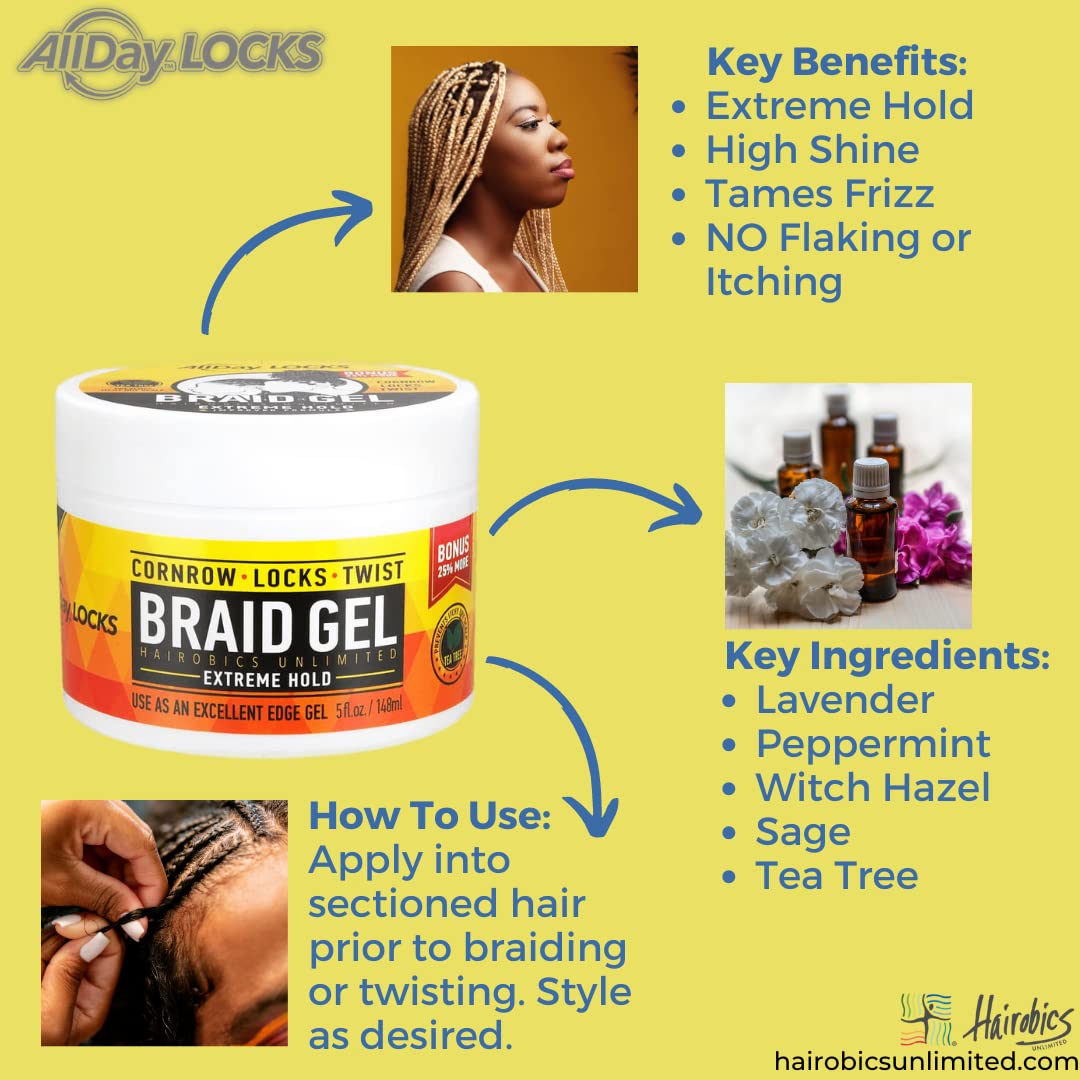 AllDay Locks Braid Gel (5 oz) & Braid Foam (8 oz) Bundle | Extreme Hold, Easy to Use, No Flaking | Style, Shine, Frizz Control for Braids, Locks, Twists, Cornrows 4