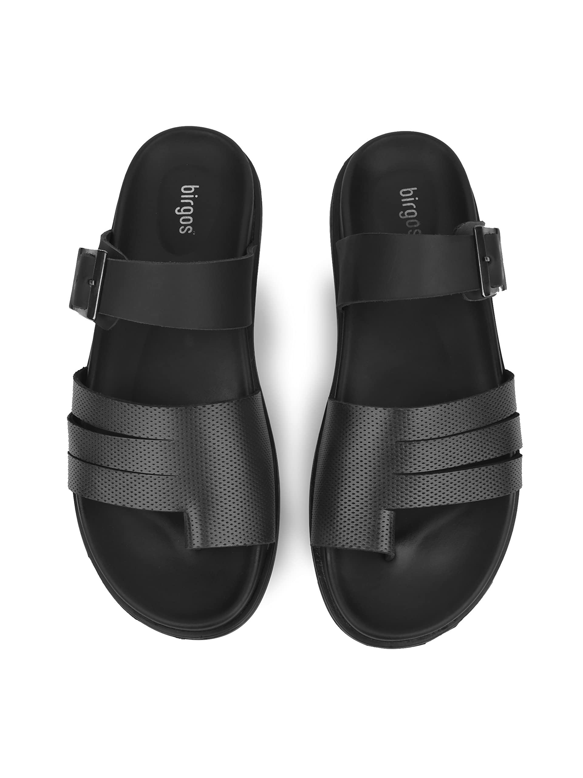 BIRGOS Mens Leather Sandals (SHR022A) (Black, numeric_7) 4