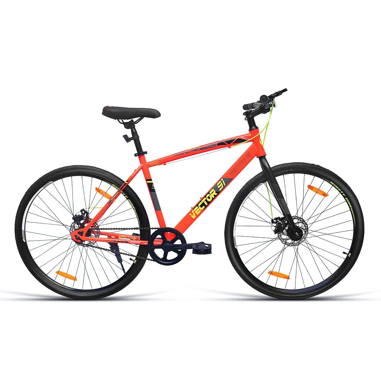 VECTOR 91 Men's Wanderer 700C Single Speed, 18.5 Inches Steel Frame, Hybrid Bike/Bicycle (Red & Black, Ideal For: 12+ Years , Brake: Disc) 1