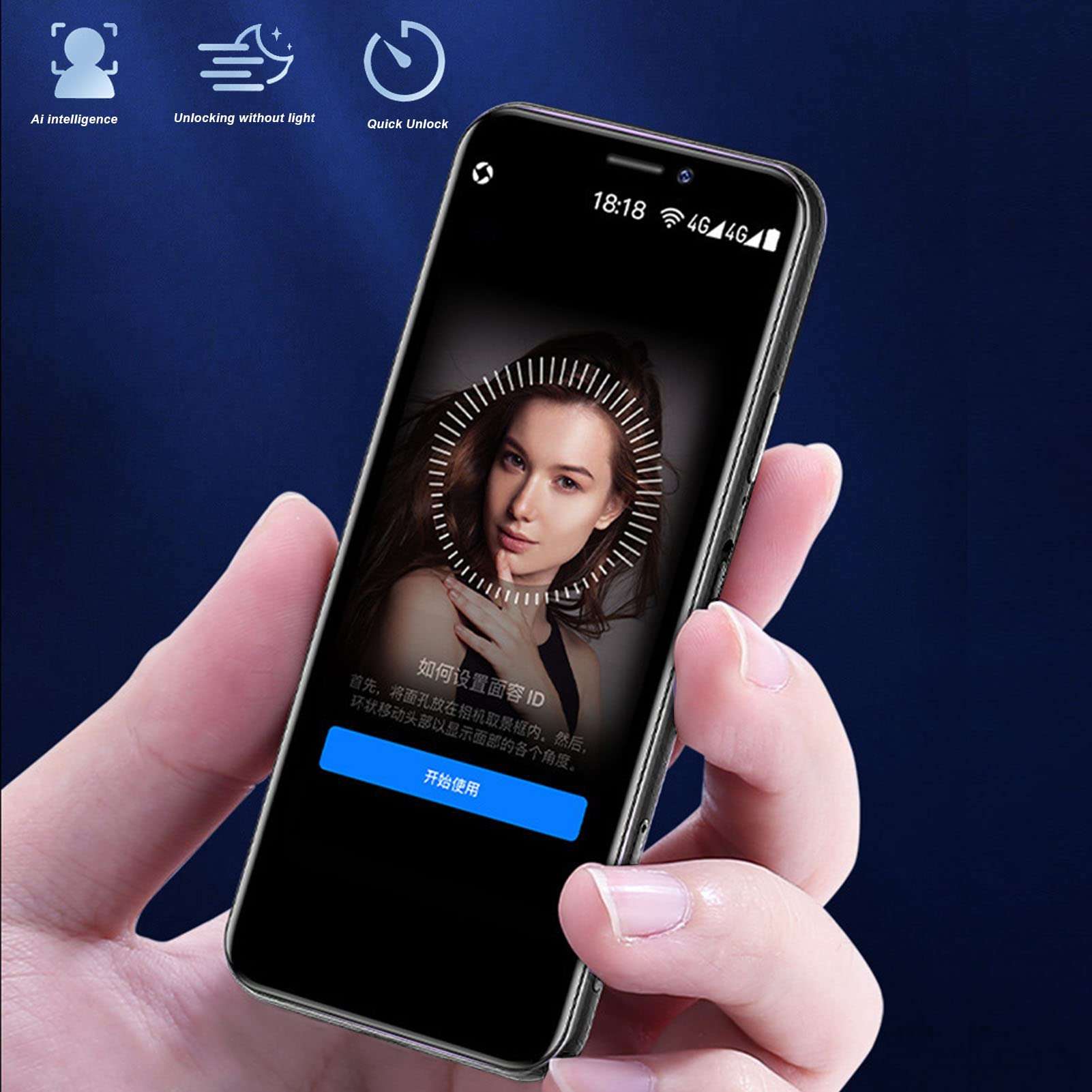 3.5 Inch Mini 4G Smart Phone, 3GB 32GB Dual Cards Dual Standby Mobile Phone for, Facial Fingerprint Unlocking Cell Phone for Students (Black) 6