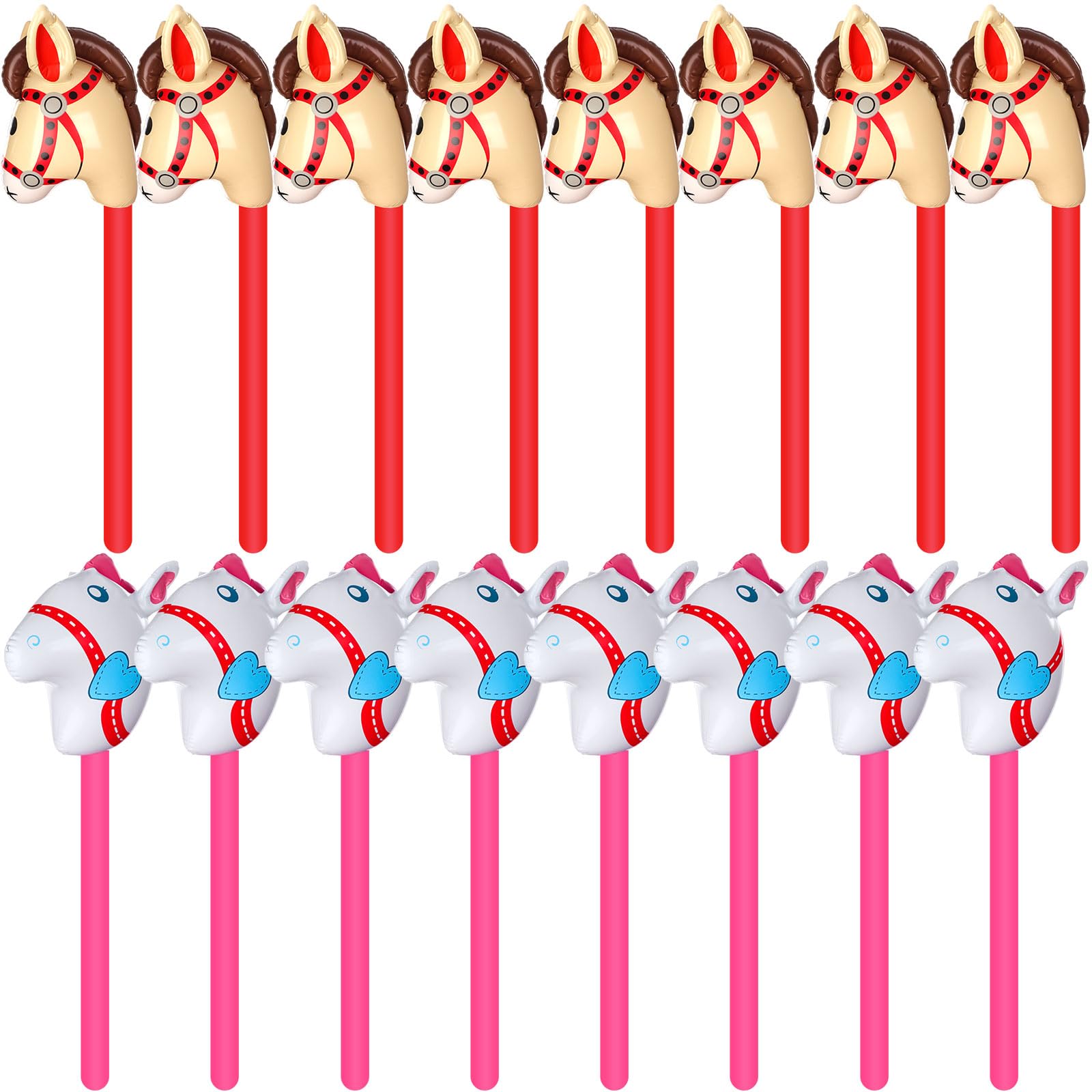 RUIYELE 18 Pcs 40 Inch Brown Inflatable Stick Horse Blow Up Horsehead Stick Balloon Horse Birthday Party Supplies Pony Stick for Christmas Horse Themed Party Decorations Costume Stick 1