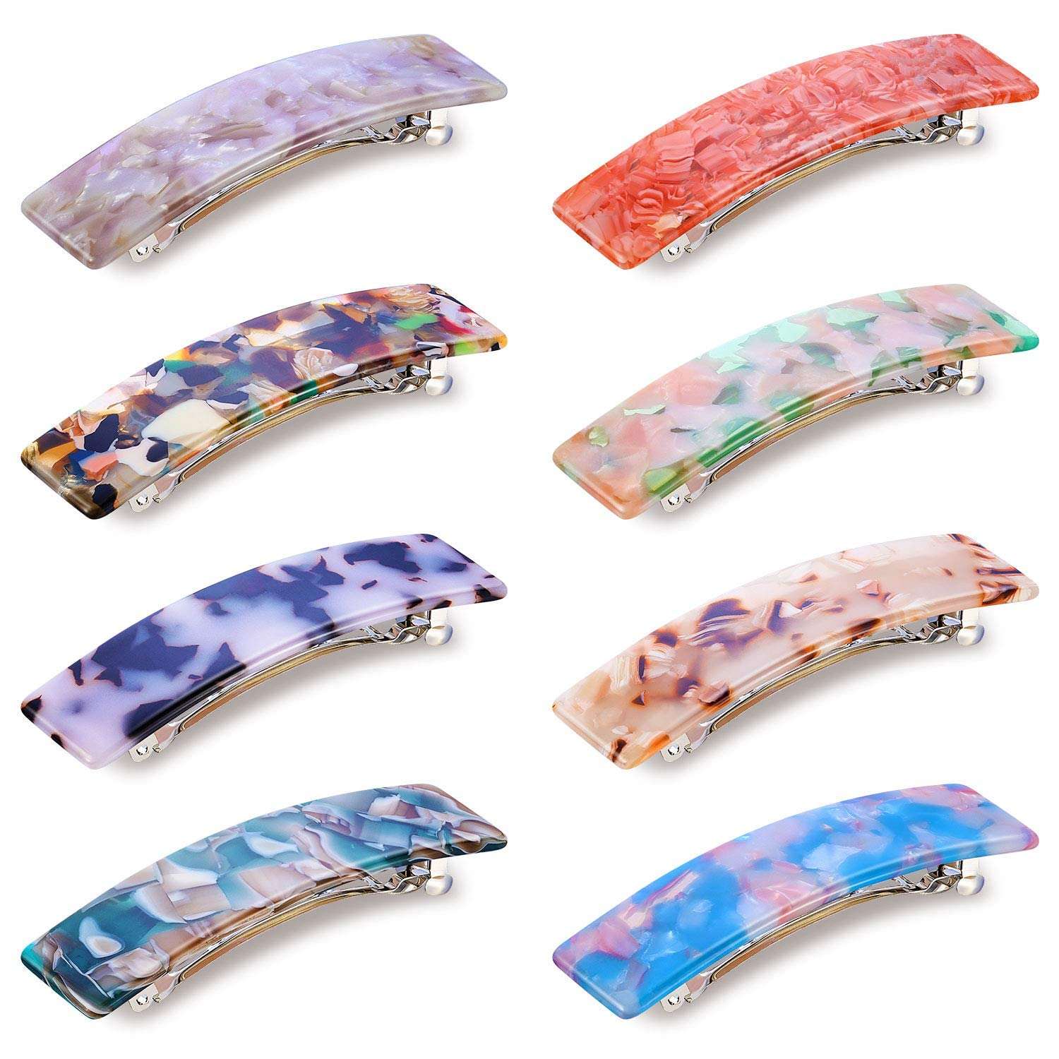 Womens Hair Barrettes Cellulose Acetate Hair Clip Tortoise Shell French Design Celluloid Rectangle Hair Clips (Colorful Patterns) (6) 3