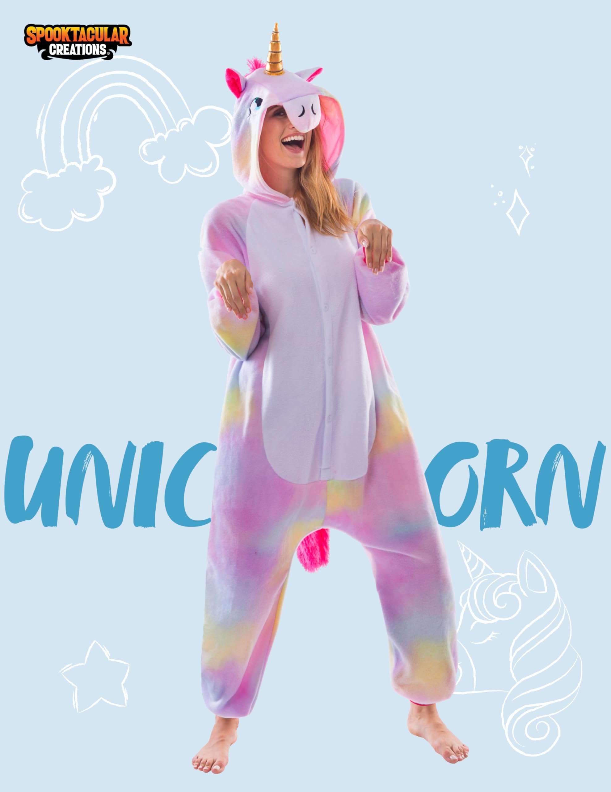 Spooktacular Creations Unicorn Costume, Plush Unicorn Costume Adult Woman, Jumpsuit Costume Halloween Men Sleepwear for Halloween Dress Up Parties, Pink(S) 2