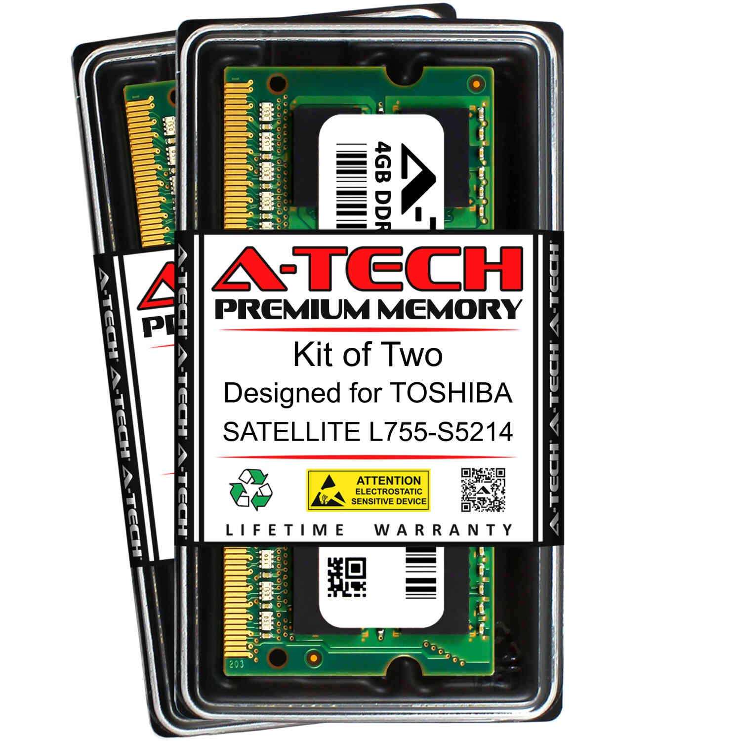 A-Tech 8GB (2 x 4GB) RAM for Toshiba Satellite L755-S5214 | DDR3 1333MHz SODIMM PC3-10600 204-Pin Non-ECC Memory Upgrade Kit 1