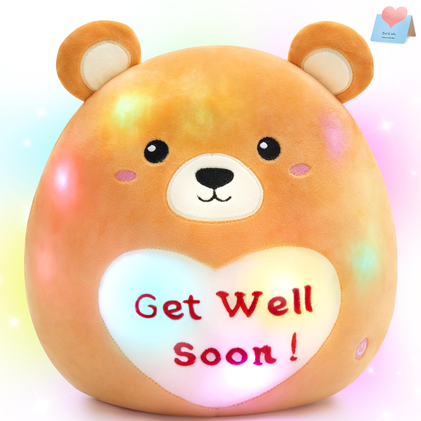CozyWorld 12" Light Up Get Well Soon Bear Stuffed Animal Plush Pillow Super Soft Sofa Cushion Stretchy Plushy Toy Decors Best Get Well Soon Gift for Recovering Patient 1