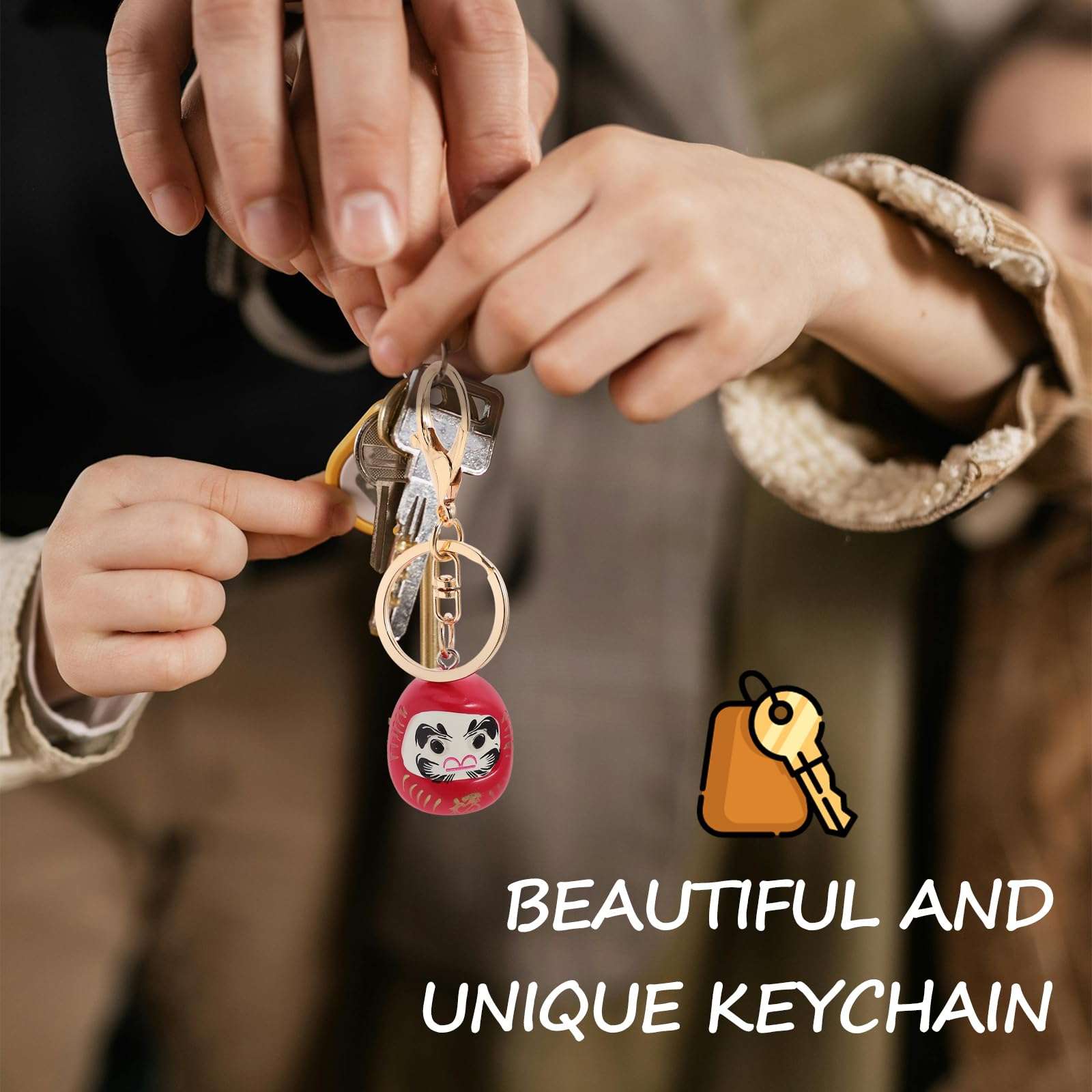 LIFKOME Fortune Daruma Doll Keychain, Japanese Daruma Pendant Feng Shui Lucky Pendanr Ornament Auspicious Charm Key Ring for Key Bag Purse Decoration 6