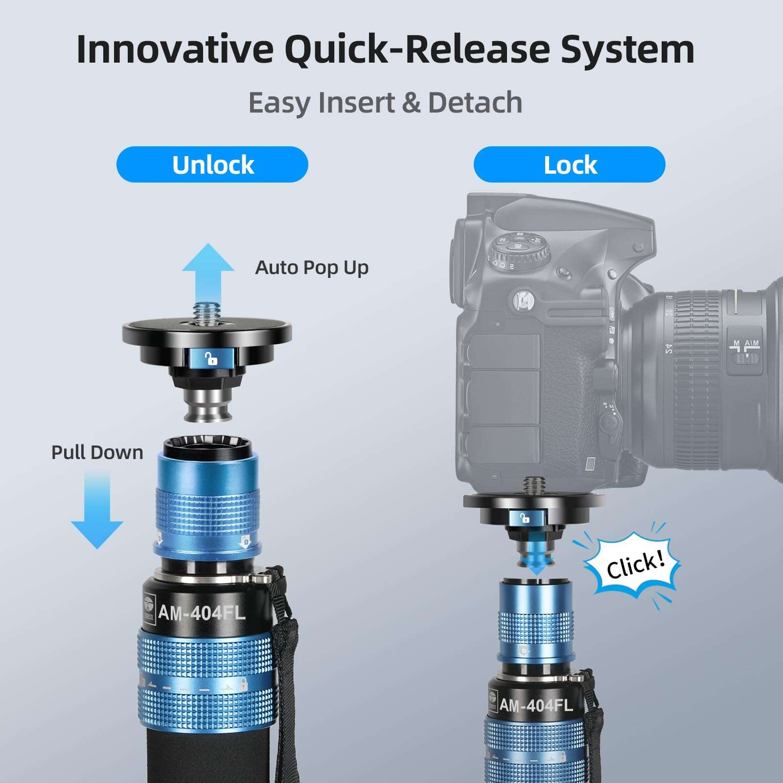 SIRUI AM-404FL Camera Monopod with Feet, 74.8 Inch Aluminum Video Monopod with Removable Base, Slim and Lightweight, Max Load 26.4lbs, 360°Panorama Panning, 4-Section for Canon Nikon Sony 2