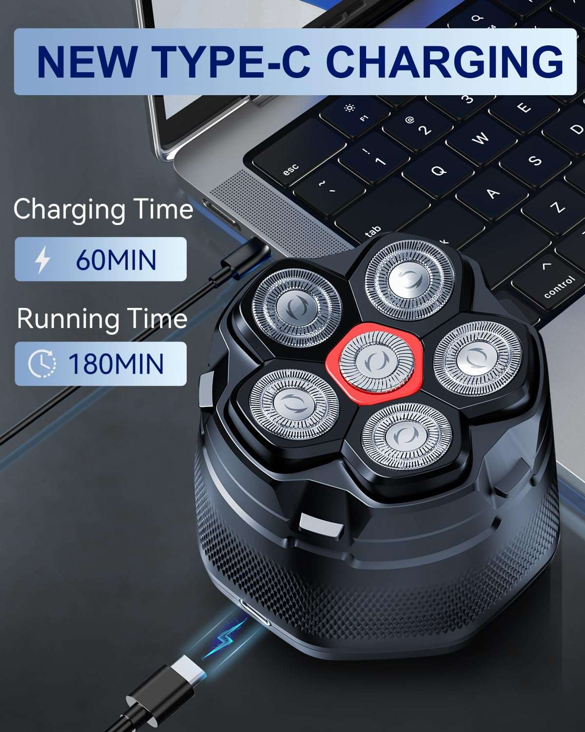 Head Shavers for Bald Men - Removable Magnetic 6D Electric Razor, Blades Rotate 18,000 Times Per Minute, IPX8 Waterproof, Portable Shaver for Men with LED Display and Travel Organizer Bag 6