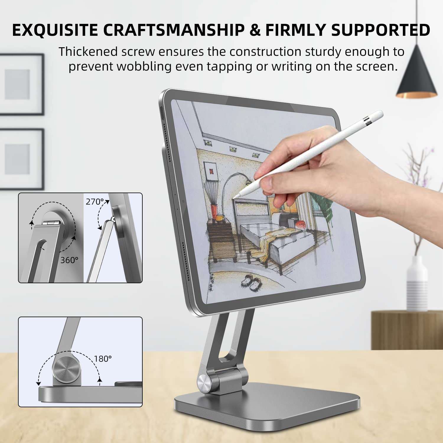 XUNMEJ iPad Pro Stand Magnetic, Updated Tablet Stand Holder, Foldable & Adjustable iPad Holder for Desk Heavy Base Holder for iPad Pro 11 Inch 1st/2nd/3rd/4th Gen & Air 4th 5th(Silver) 3