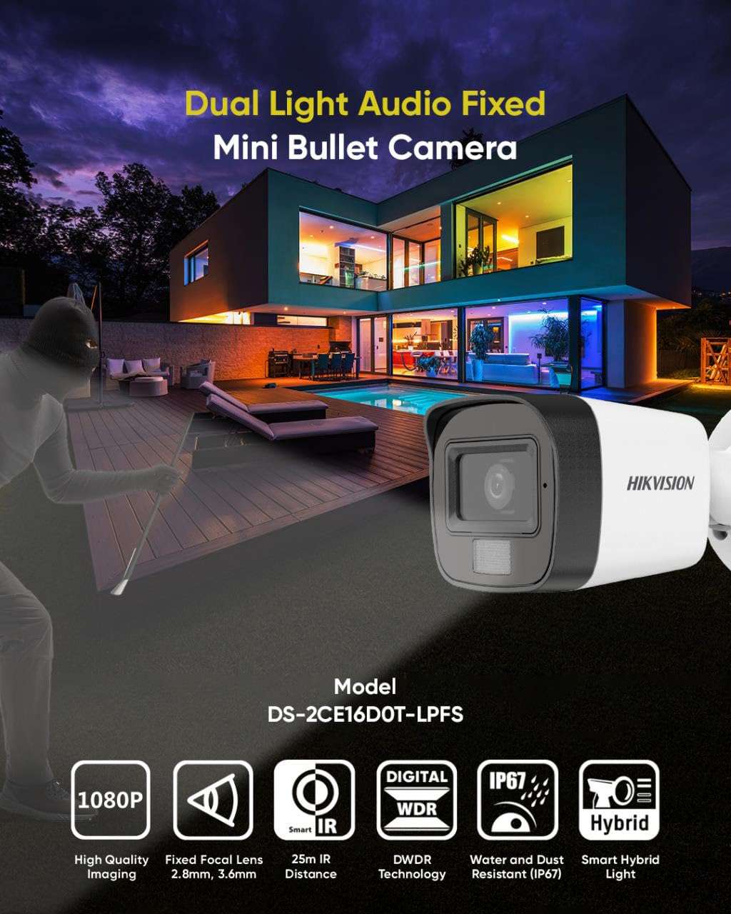 HIKVISION Full HD 4 Channel DVR, 2 MP 1 Outdoor & 1 Indoor Cameras [COLOR NIGHT VISION + BUILT-IN AUDIO MIC + SMART DUAL LIGHT + MOTION DETECTION]+500 GB HDD+4 Ch SMPS, USEWELL Cable+BNC/DC Set, WHITE 3