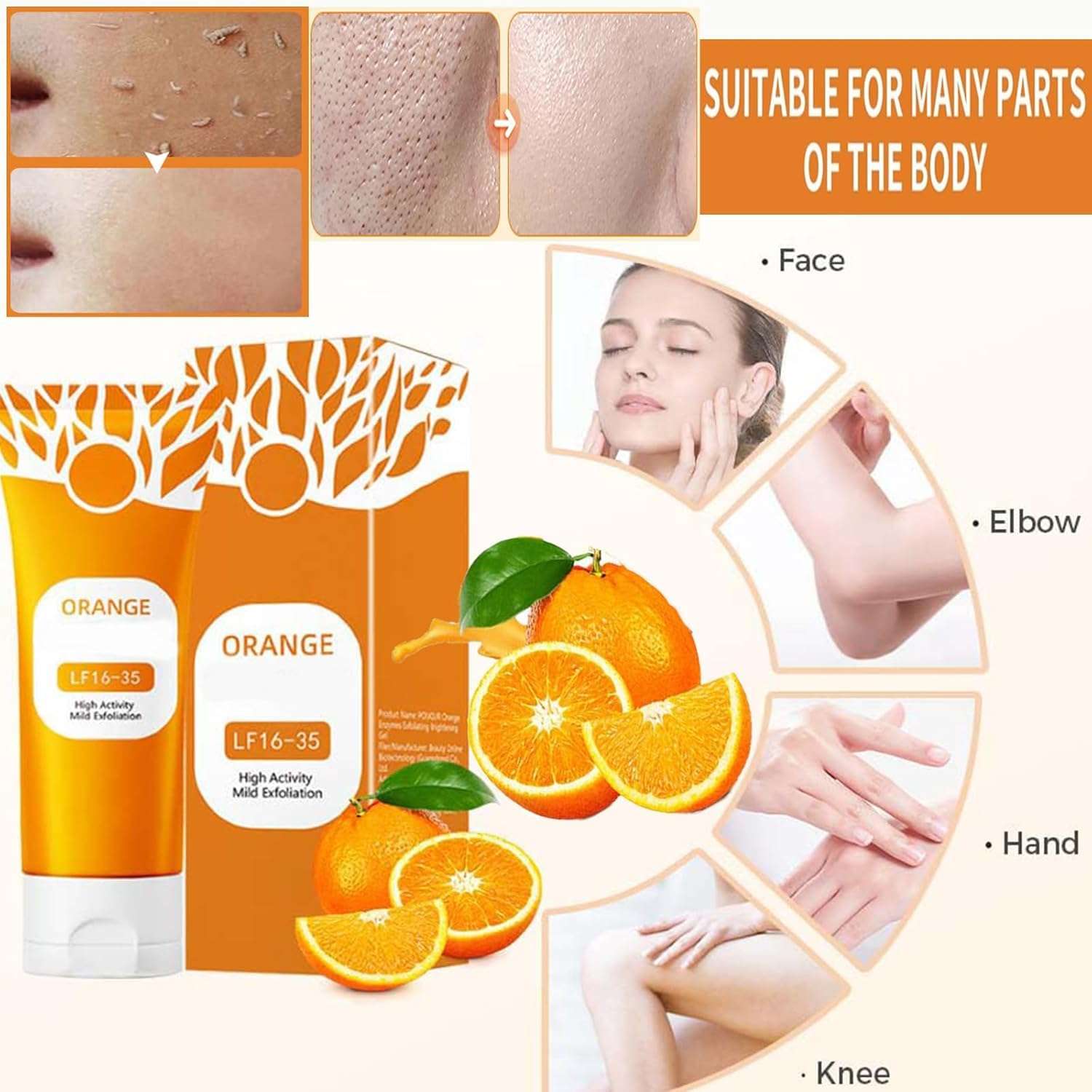 Orange Enzymes Exfoliating Gel for Face & Body | Deep Cleansing Moisturizing Facial Exfoliator | Dead Skin Remover | Brightening & Pore Cleansing Scrub for All Skin Types 6