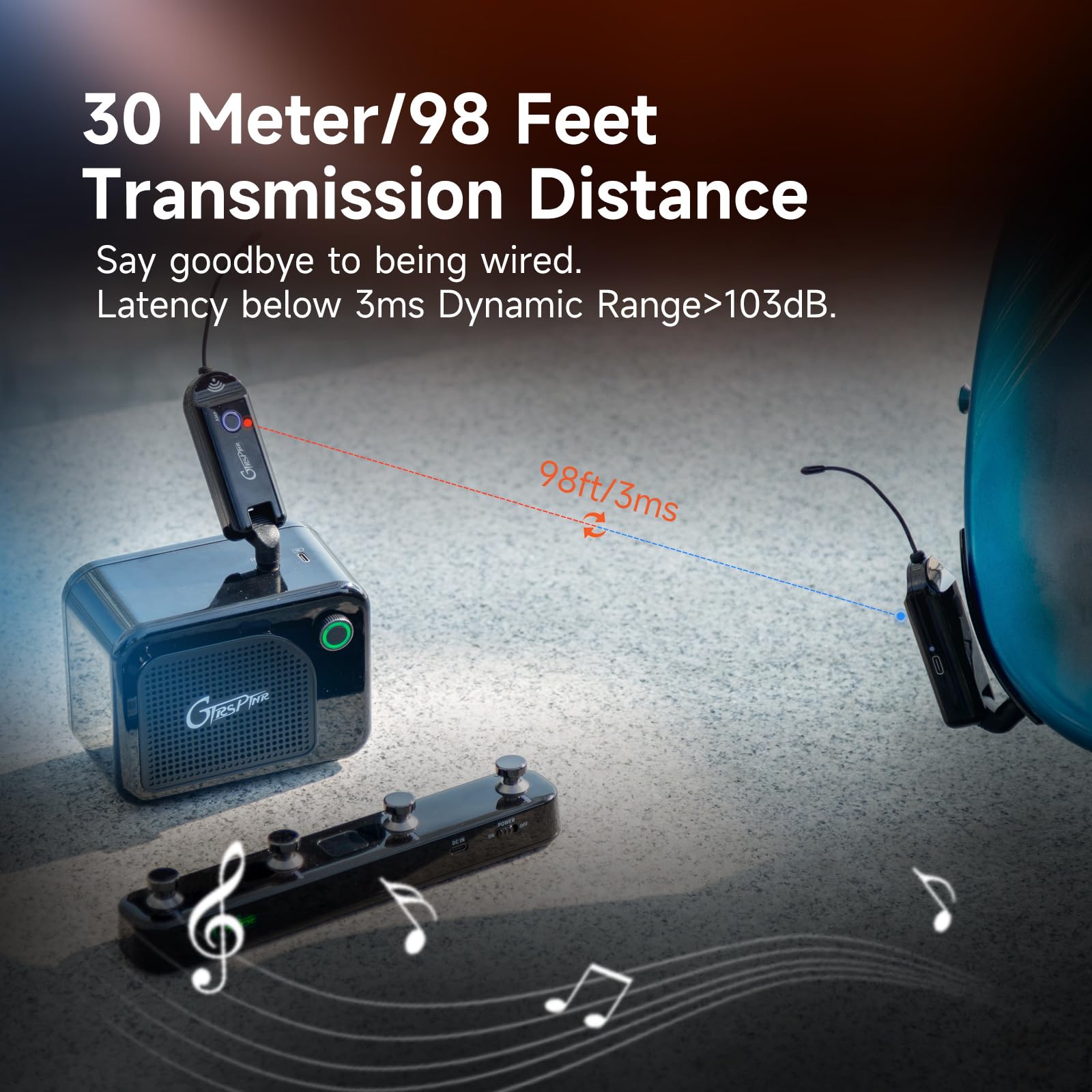 GTRS GWU4 UHF Wireless Guitar System 4 Signal Channels Rechargeable Transmitter and Receiver, Auto Match, Low Latency, 100 Feet Range, Stable Connection for Electric Guitars Bass and More (Black) 5
