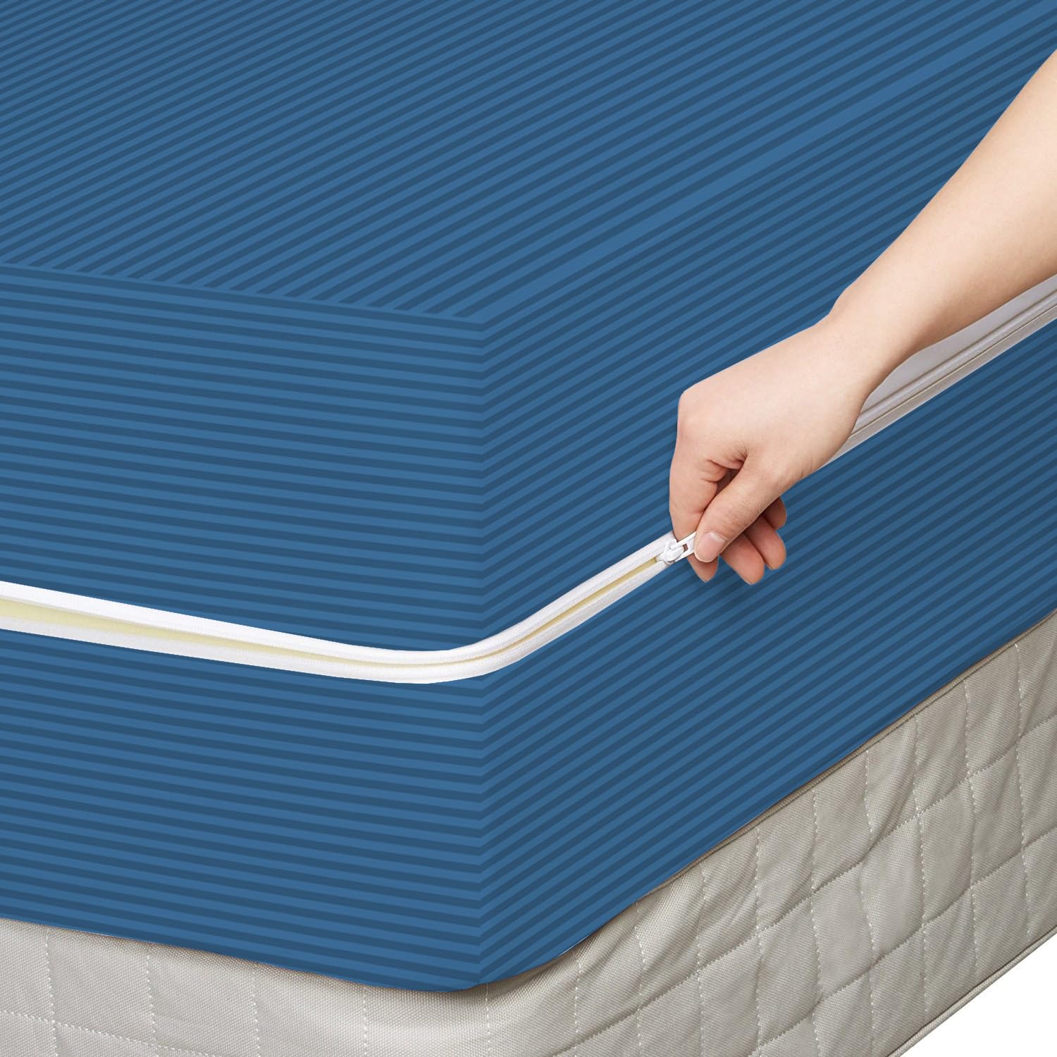 BSB HOME Premium Cotton Mattress Cover/Protector with Zipper Chain|Provides All Around Protection with 360° Encasing |Single- 36 x 72 inches (3 x 6 ft) - Pack of 1 -Blue 1