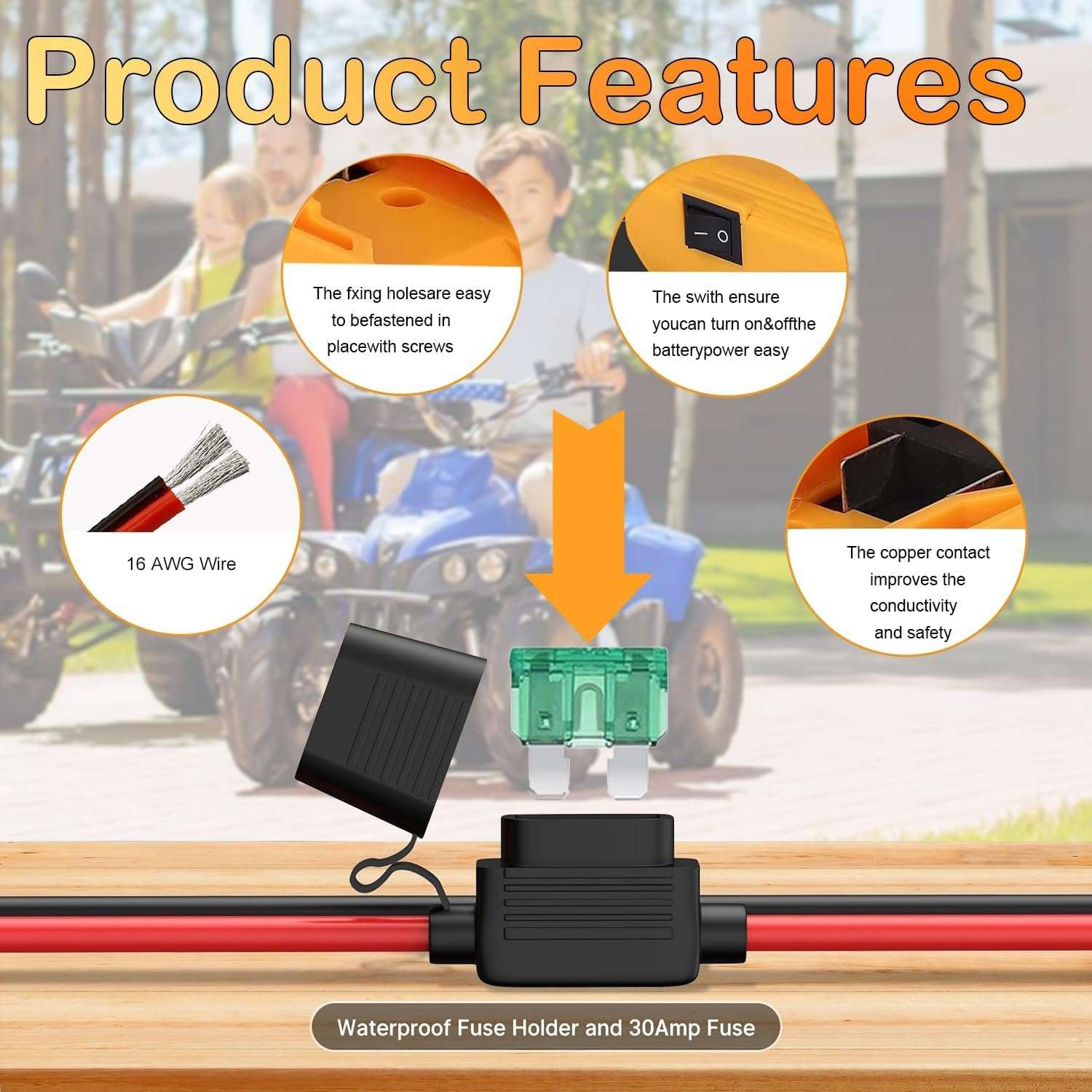 2 Pack Power Wheel Adapter for Dewalt 20V Battery Power Wheel Battery Conversion Kit with Switch, Fuse & Wire Terminals Switch Fuse Holder, Yellow 5