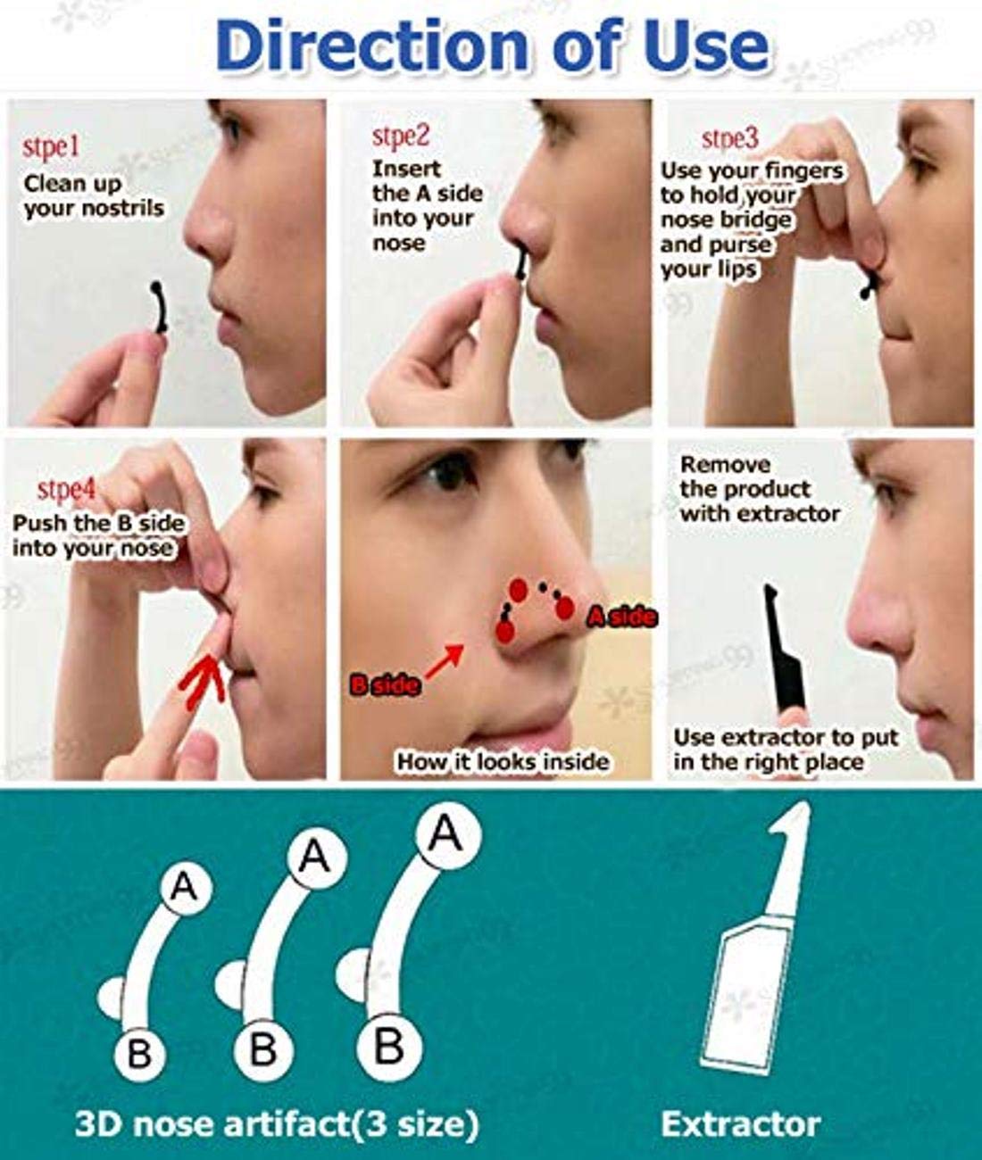 Digital Shoppy Secret 3D Invisible Rhino Correct Nose Up Lifting Shaper Clip and Tool Hook Straightening Kit -3 Pieces (Pink, Blue and Black) 6