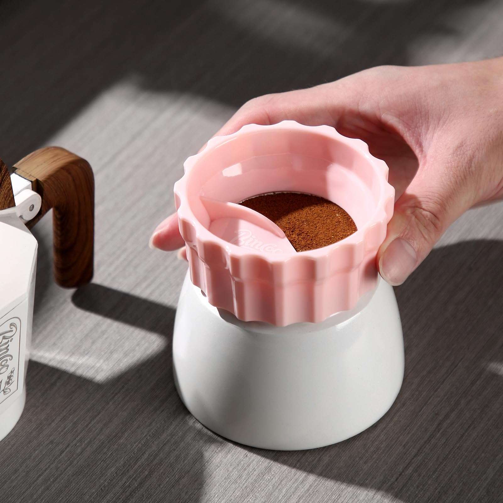 Coffee Grounds Dispenser Fit for 2-3 Cup Moka Pot, Coffee Powder Dosing Funnel Filler for Stovetop Espresso, Moka Pot Accessories, 55mm 5