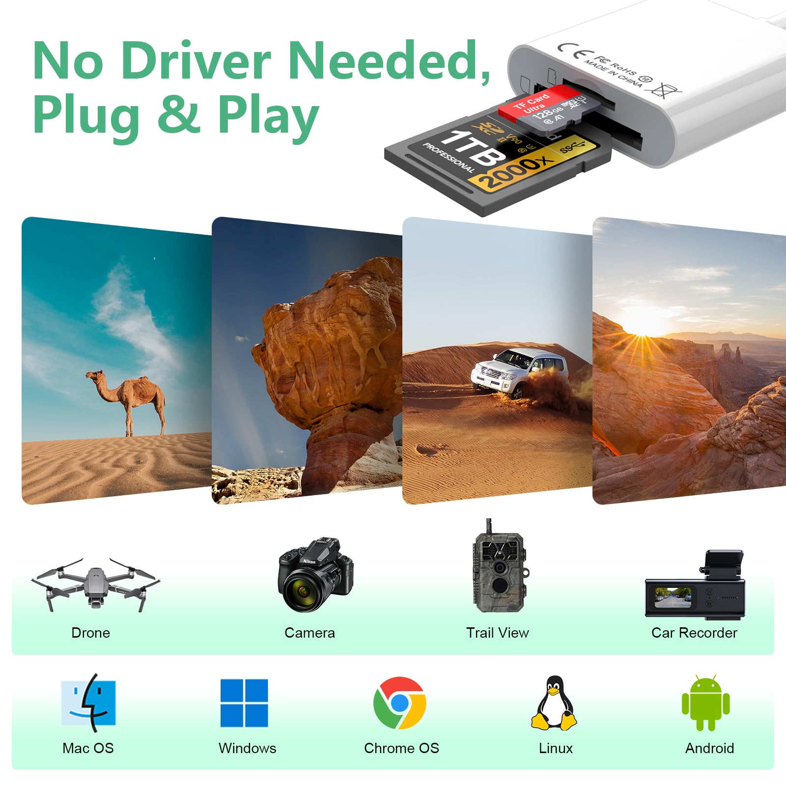 USB C/Lightning/USB A Multi 3-in-1 SD/TF/Micro SD Card Reader for iPhone 15 14 13/iPad Pro/Android/Samsung/Mac Book/Laptop/Camera/Hard Disk/Flash Drive/Trail Camera Viewer-No App Required Plug &Play 5