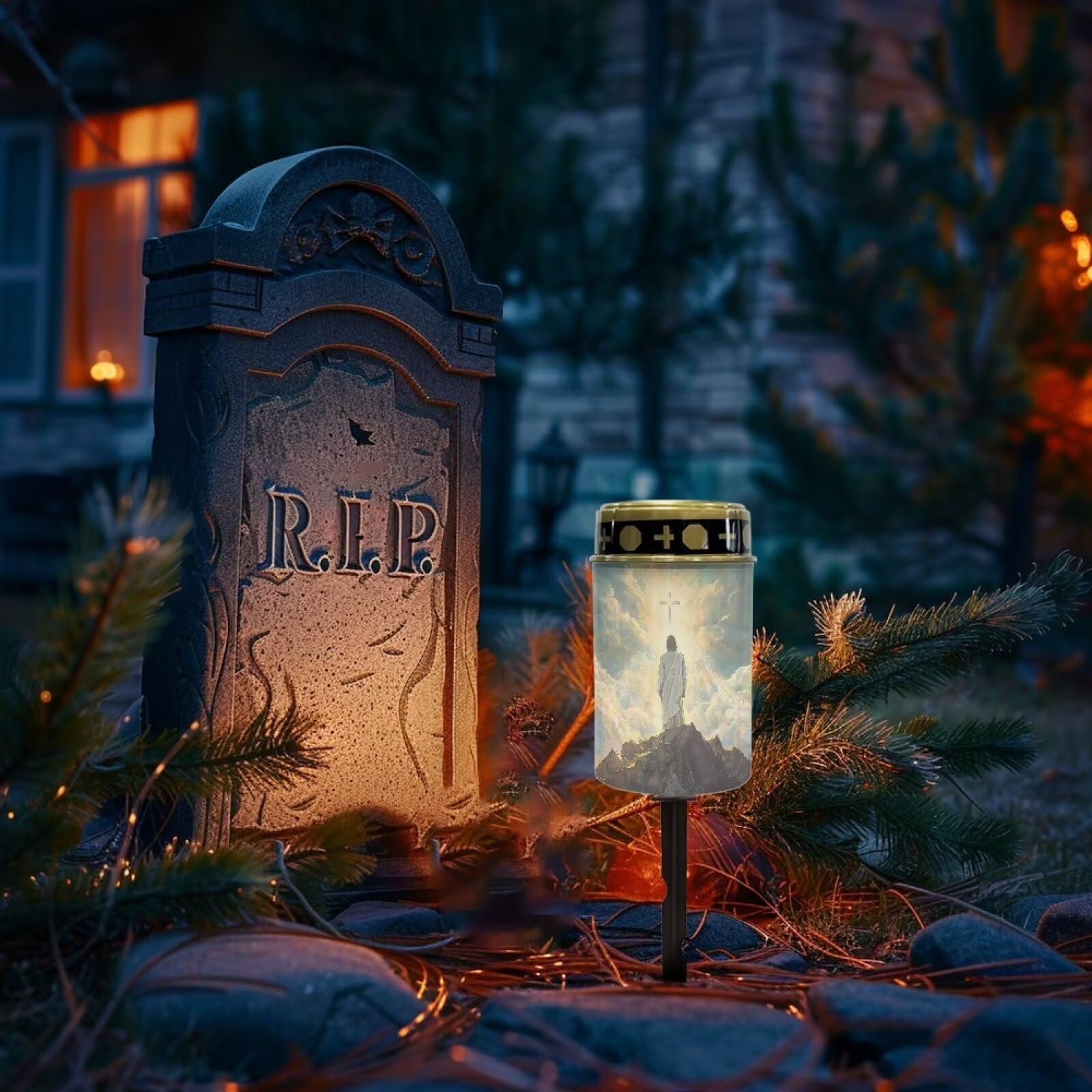 Poceacles Cross Solar Candle Cemetery LED Garden Lights Outdoor Waterproof with Dusk to Dawn Sensor, God Cross Light 3