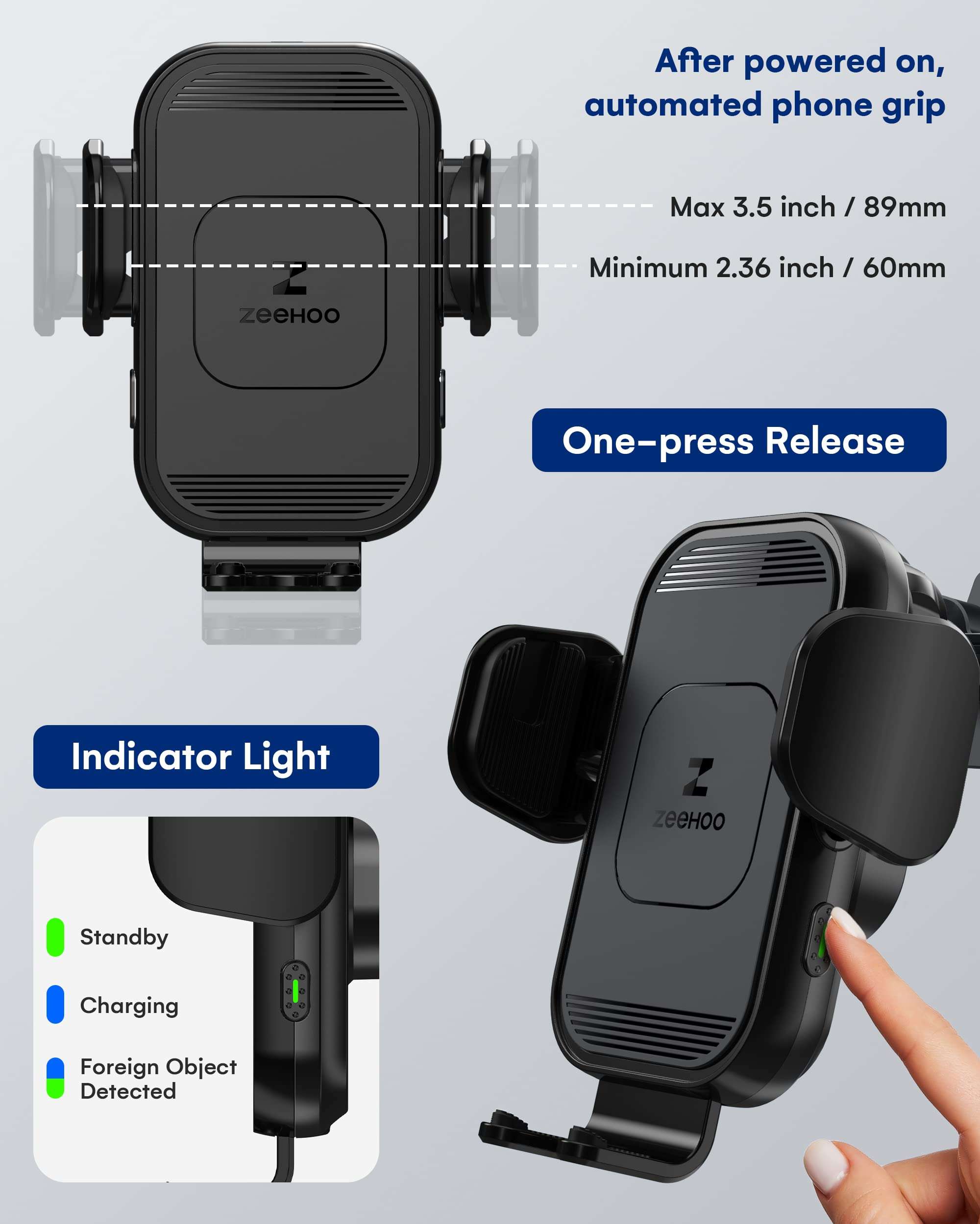 ZeeHoo 15W Wireless Car Charger + QC 3.0 Car Charger Adapter 45W 3