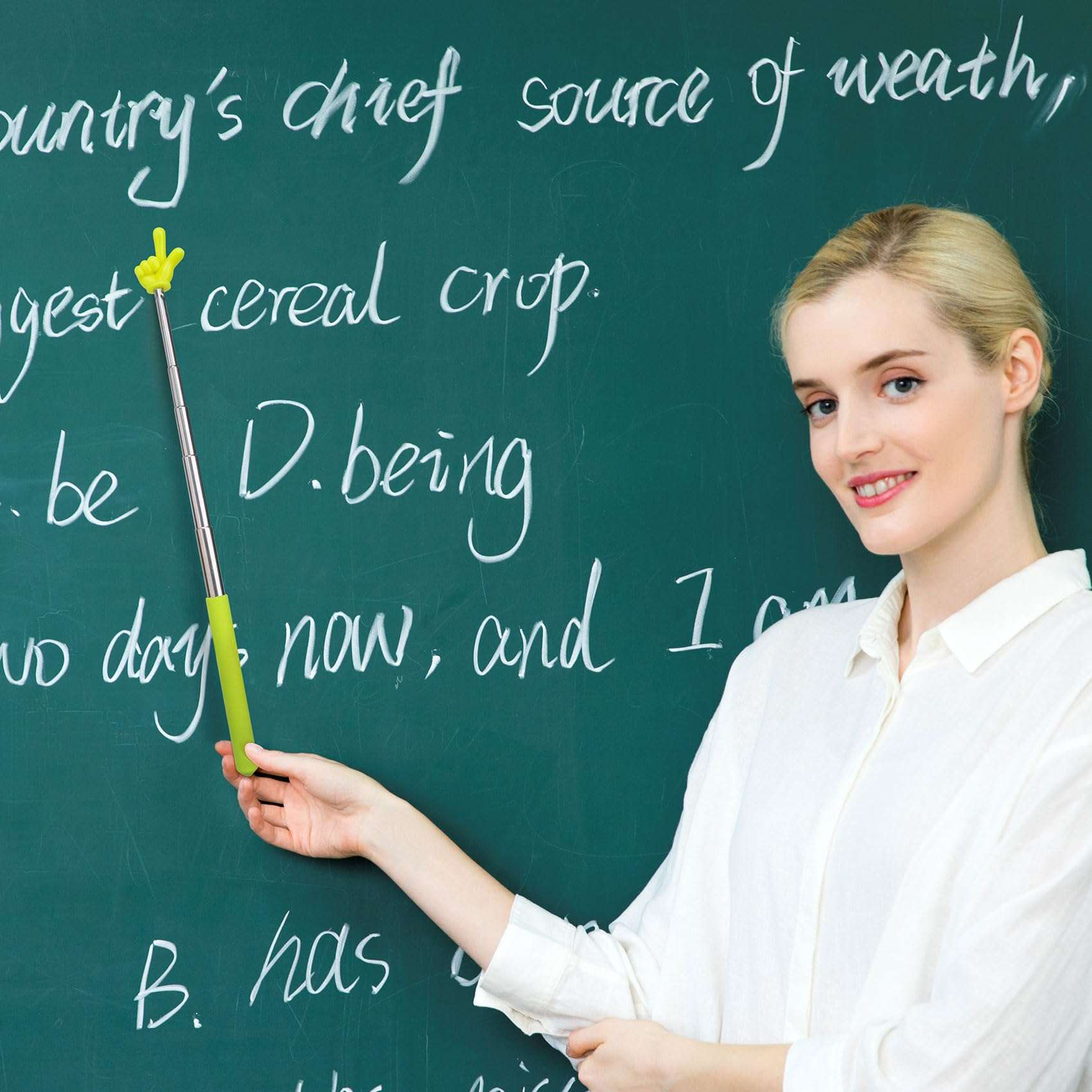 Pndeyo 5pcs Retractable Teacher Pointers for Classroom Reading, Hand-Shaped Presentation Pointer Stick, Mini Portable Finger Pointer Sticks Teach Supplies- Blue & Purple & Yellow & Green & Pink 5