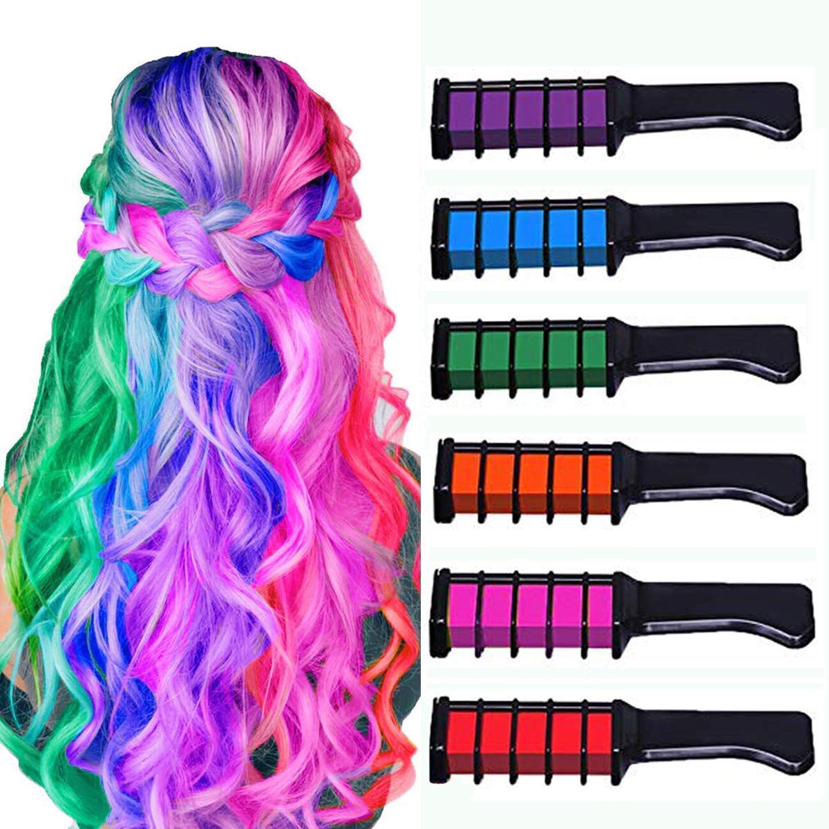 Glan Set Of 6 Washable Temporary Hair Coloring Chalk For Girls And Boys For Home Pack Of 1